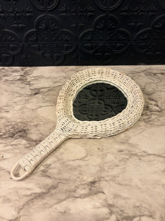 White Wicker Hand Mirror