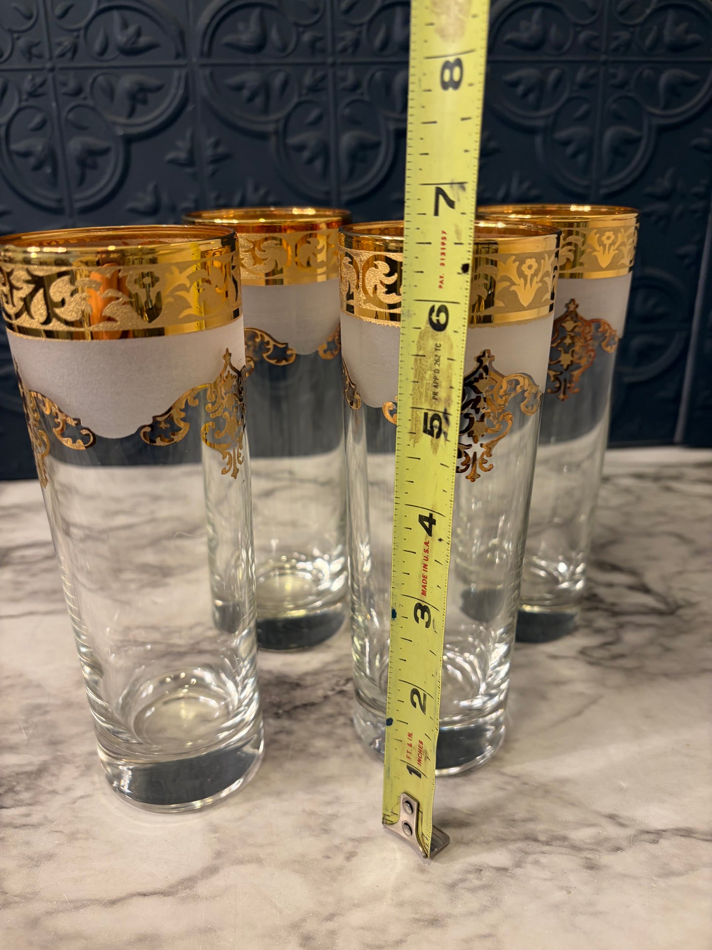 Cellini 24K Gold Rim Tall Glass Set of 4