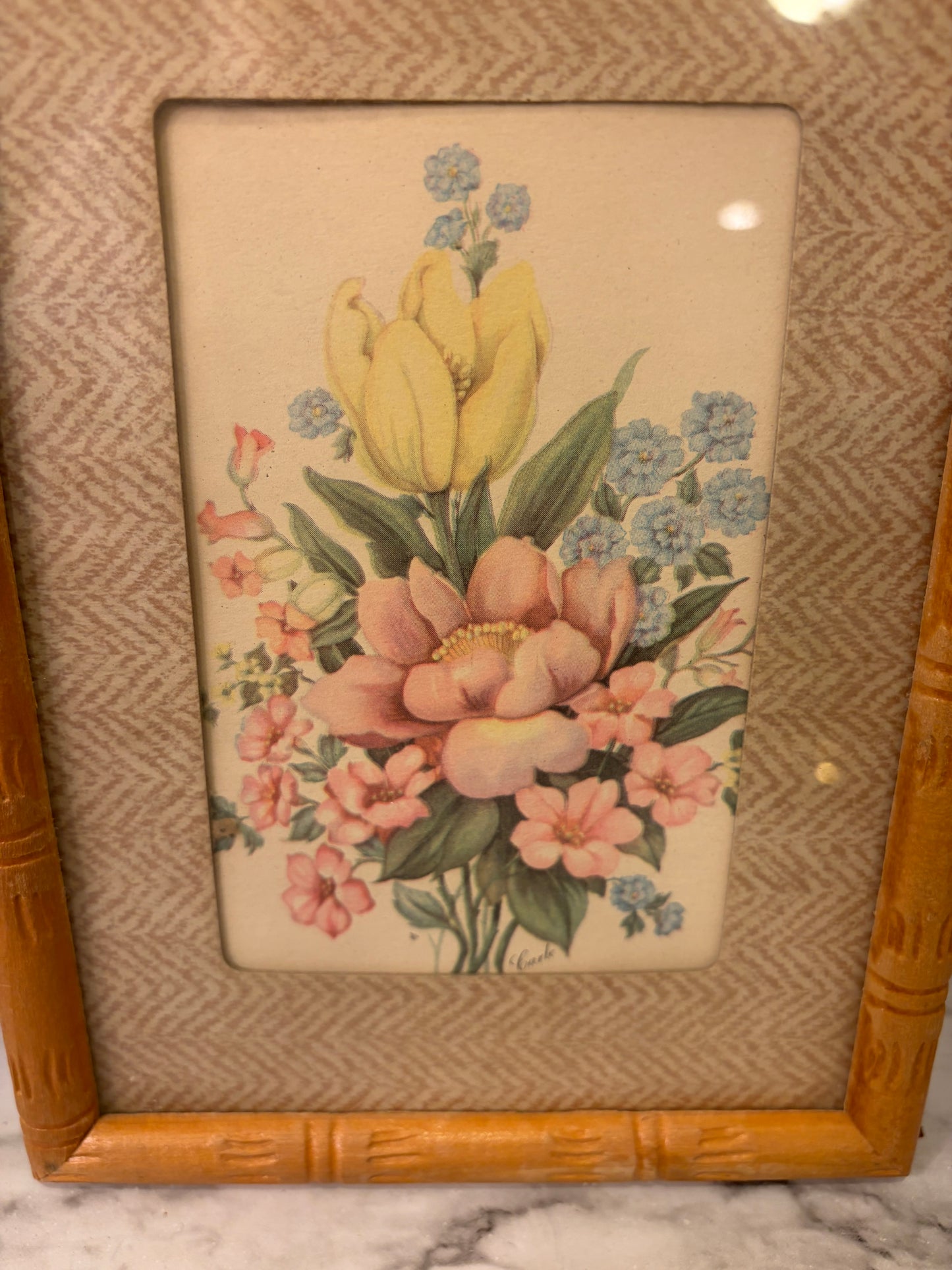 Faux Bamboo Frame with Pink floral