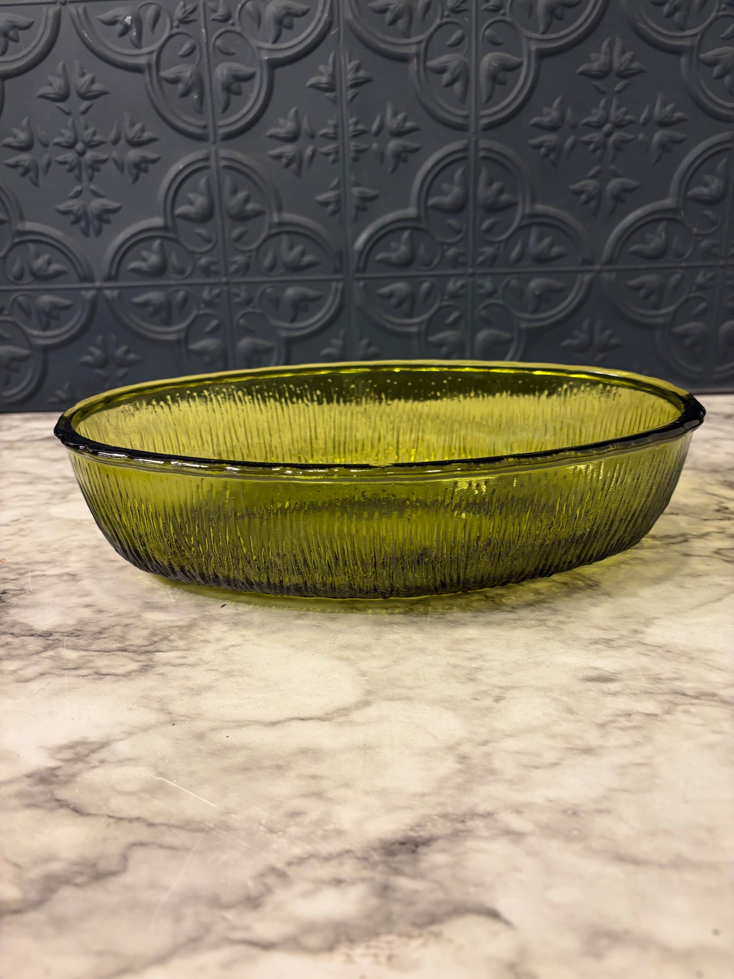FTD Avacado Green Glass Oval Bowl