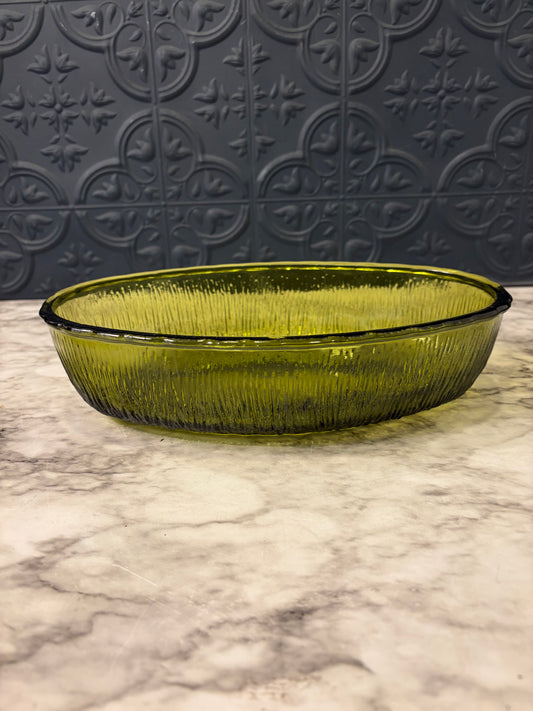 FTD Avacado Green Glass Oval Bowl