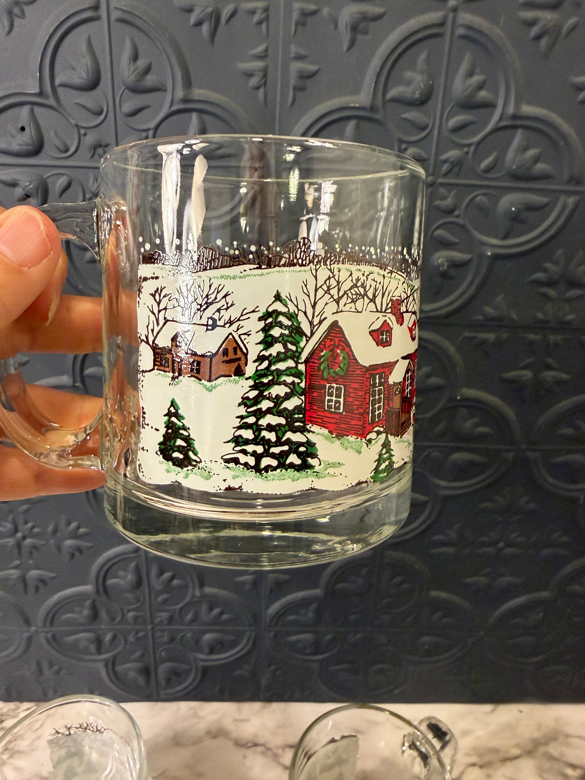 Libbey Vintage Christmas Village Glass Mug set of 4