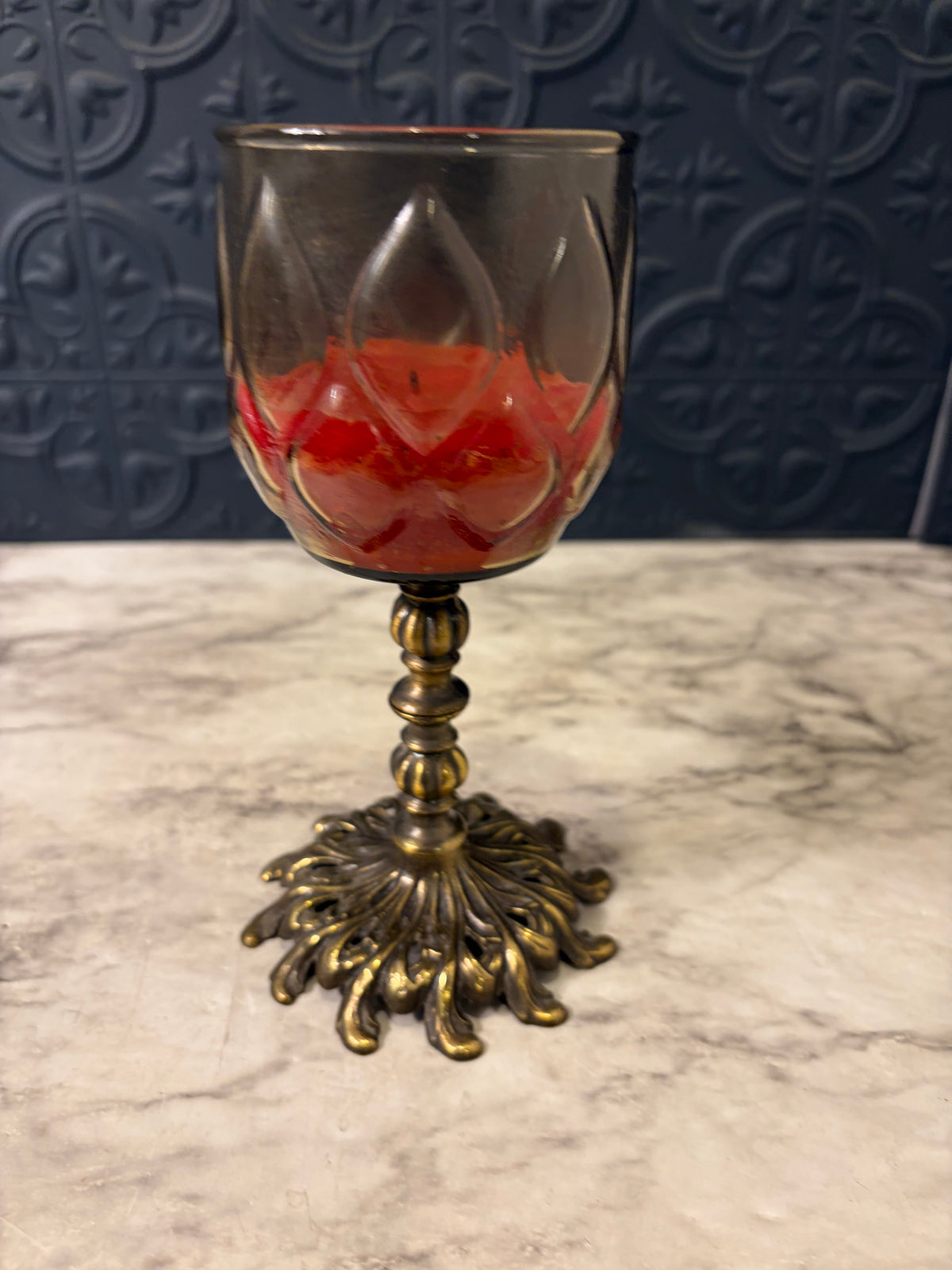 Cast Brass Candle Holder with Glass Cup