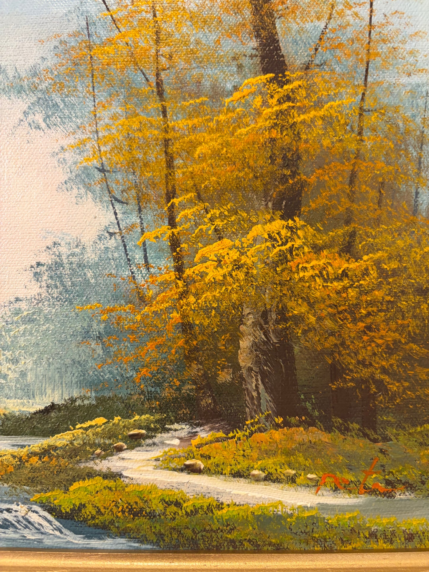 Vintage Oil Painting of Fall Landscape and River