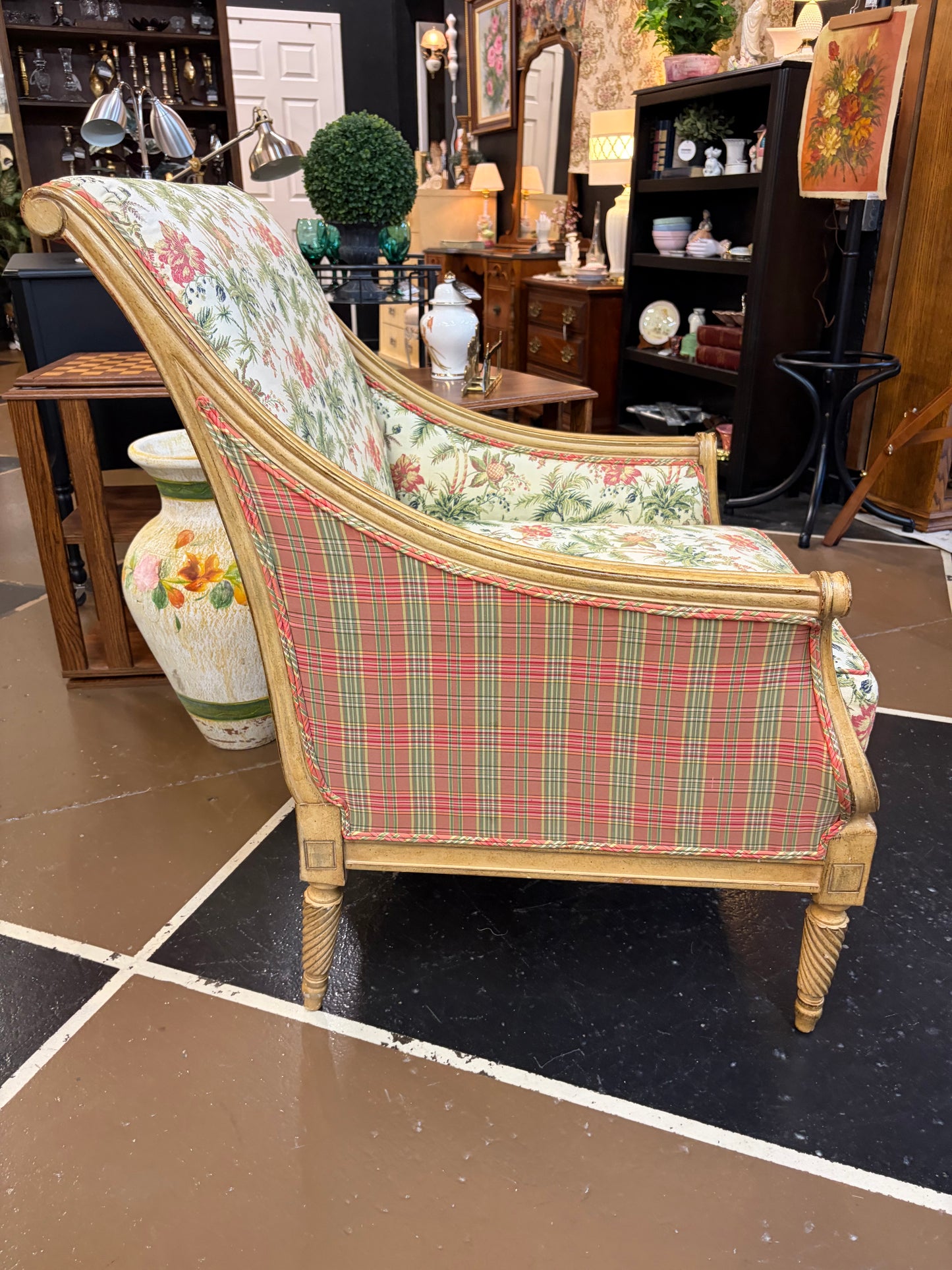 Floral Chair with Light Wood