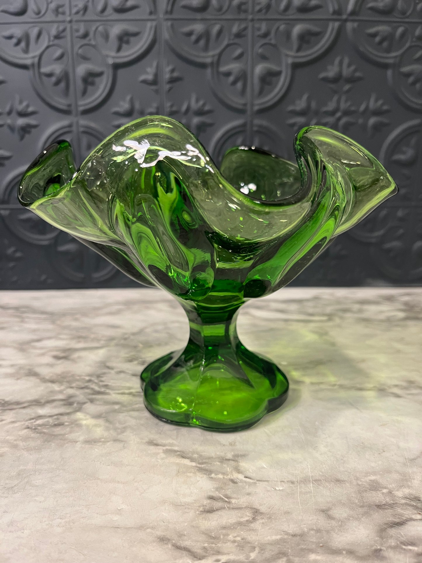 LE Smith Green glass pedestal bowl
