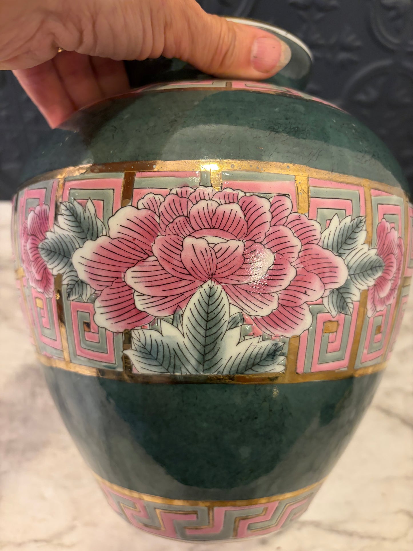 Chinoiserie Green and Pink Vase