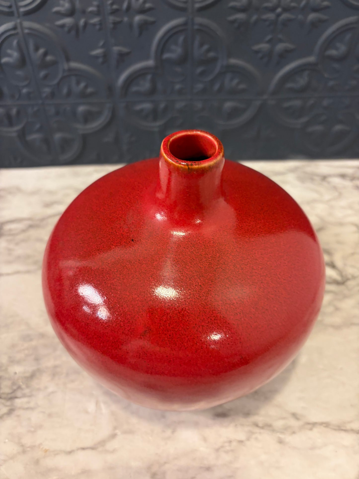 Round Red Vase with Small Neck