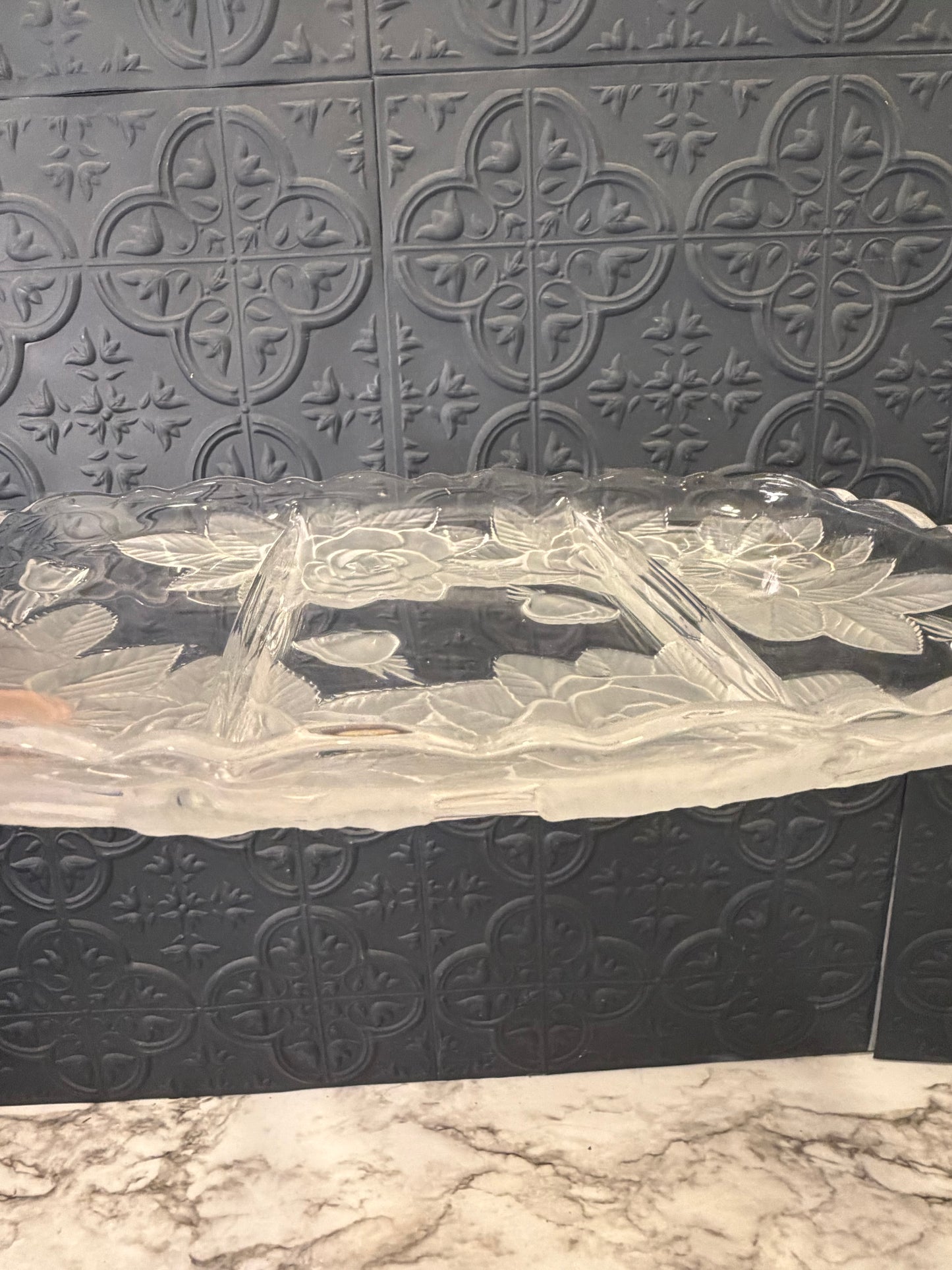 Mikasa Clear Glass Split Platter with Rose Relief