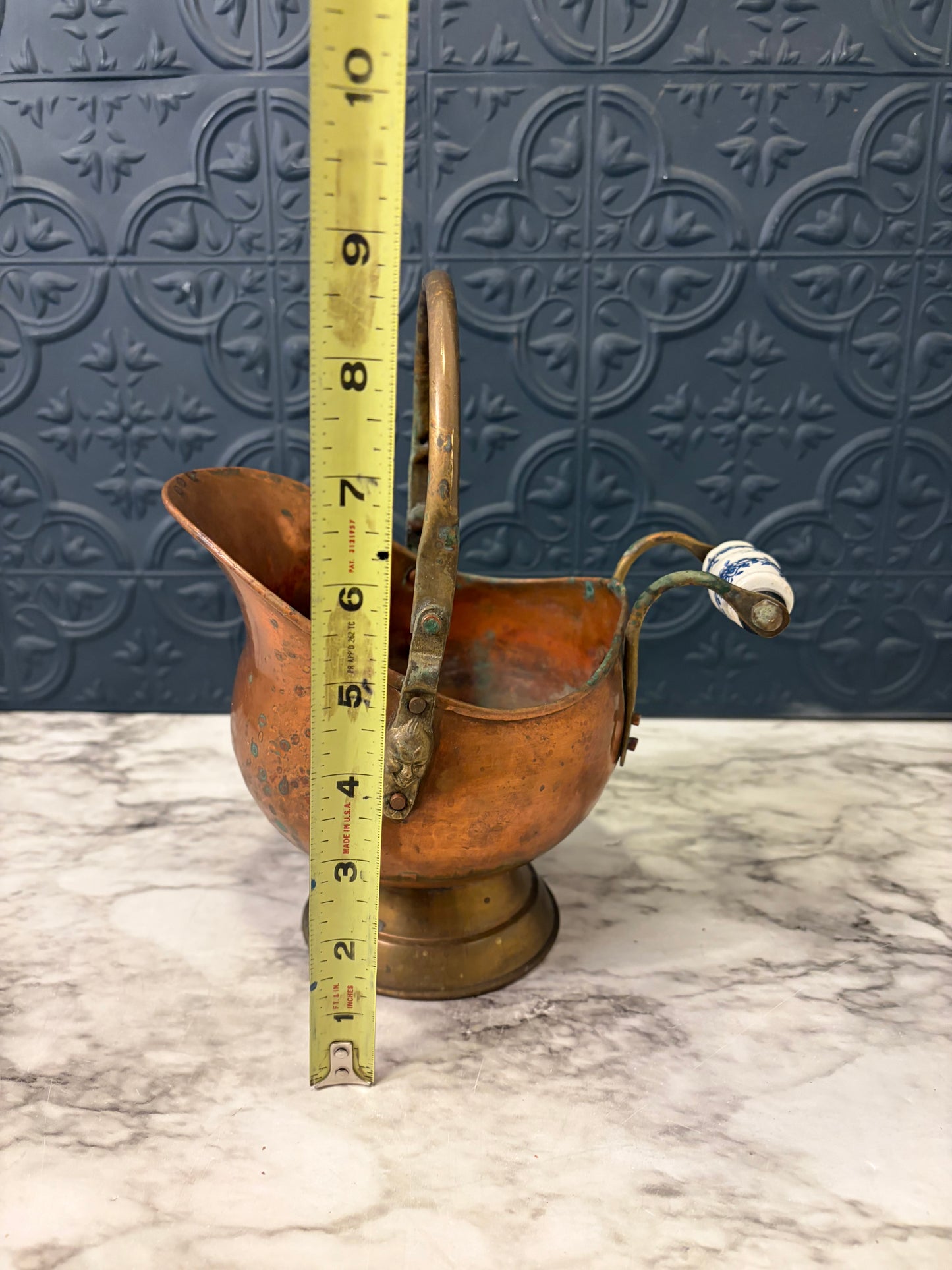 Small Copper Scuttle with Porcelain Handle