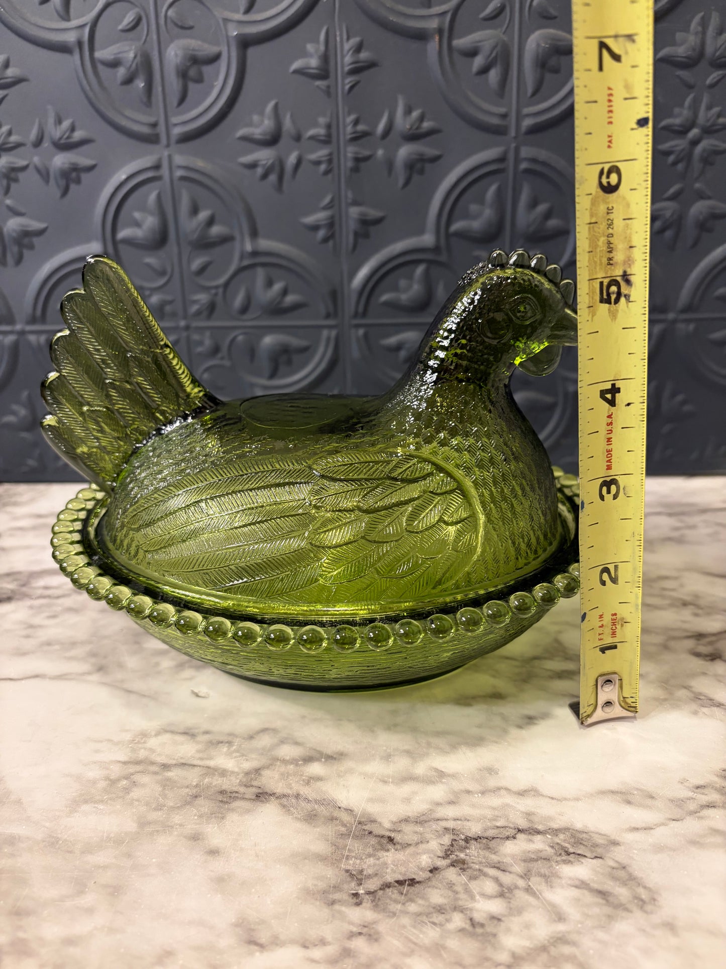 Green Glass Hen on Nest
