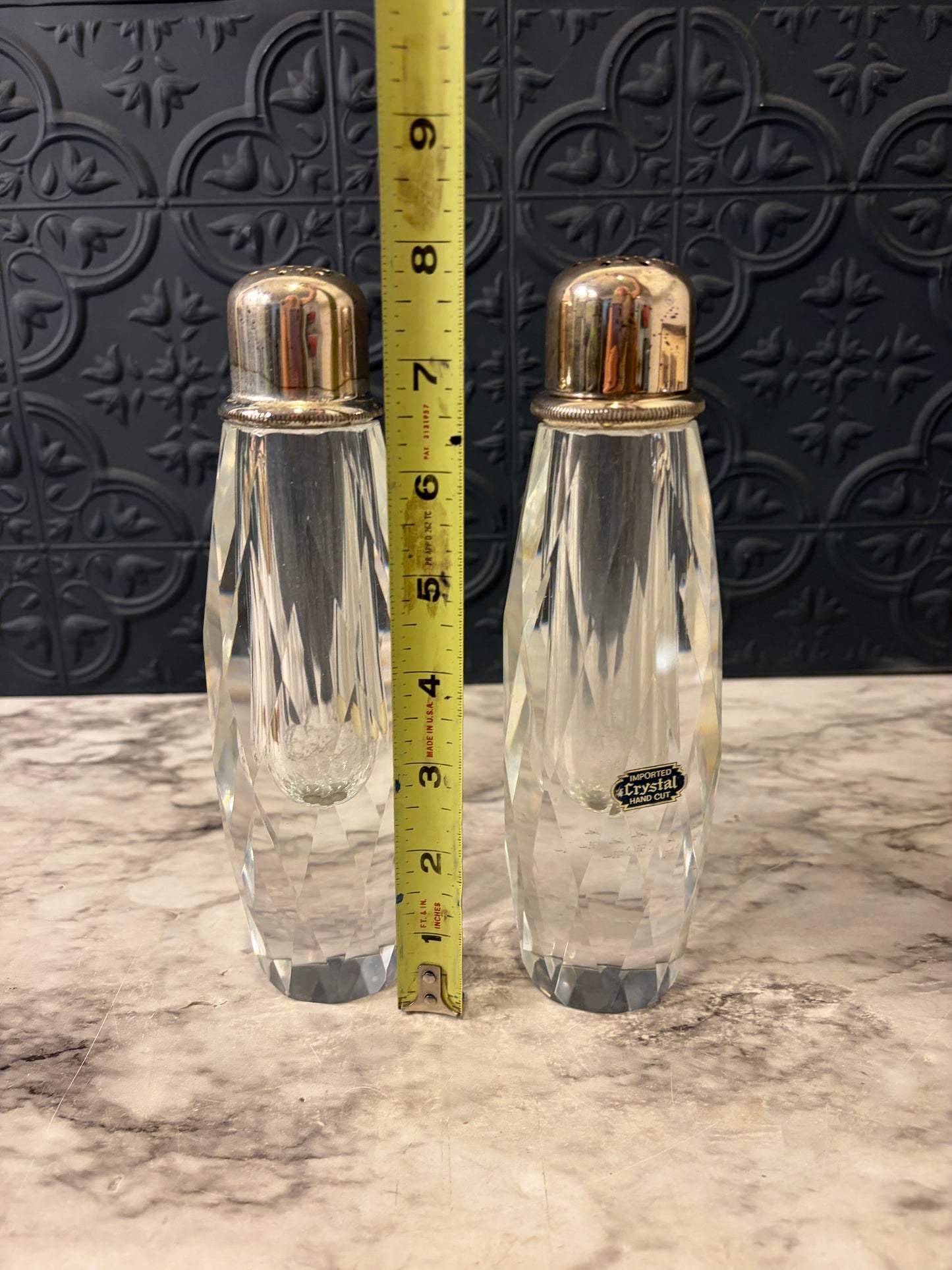 Heavy Crystal Cut Glass Salt and Pepper Shakers