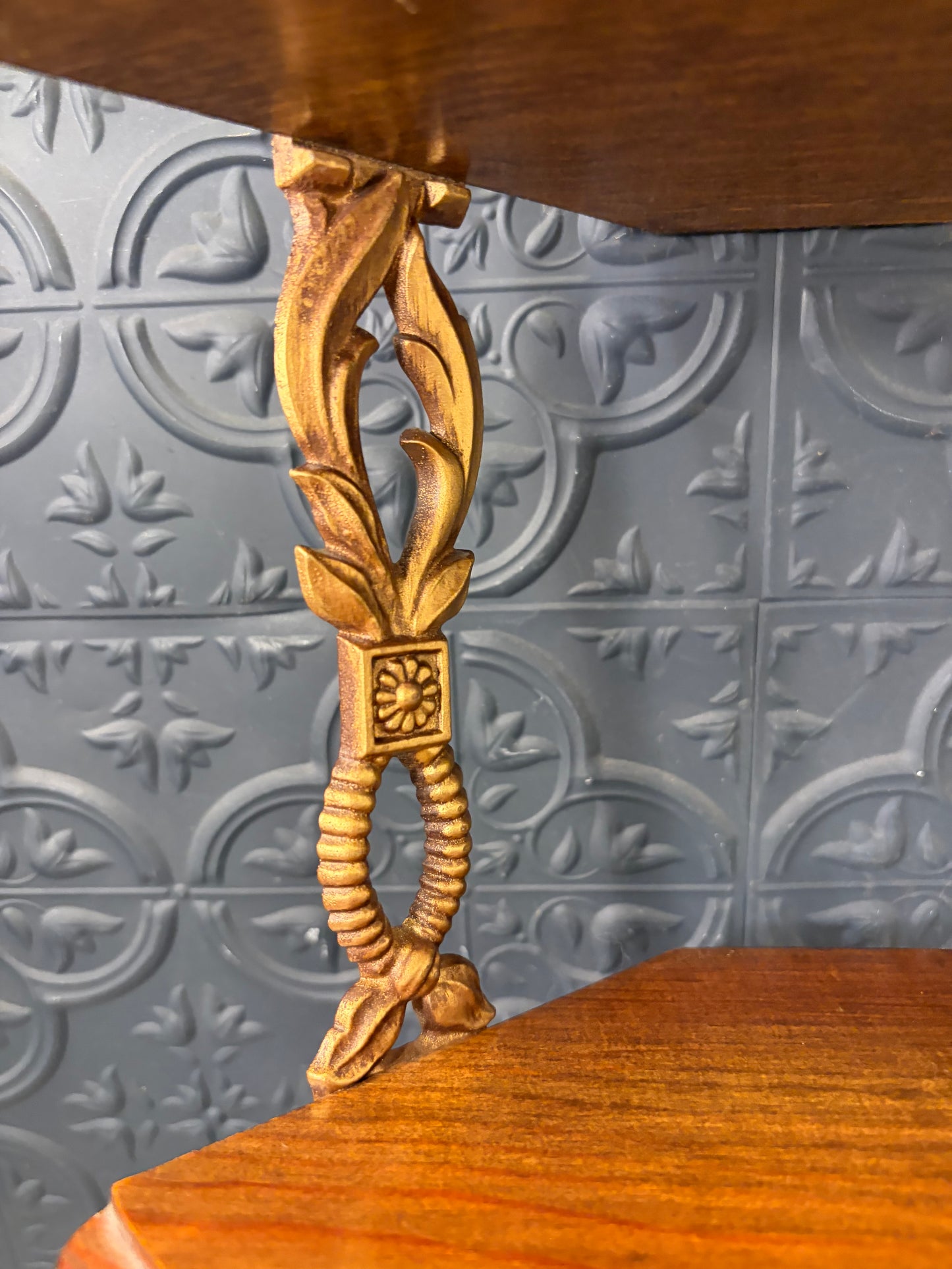 Sexton Wood and Gold Triple Corner Shelf