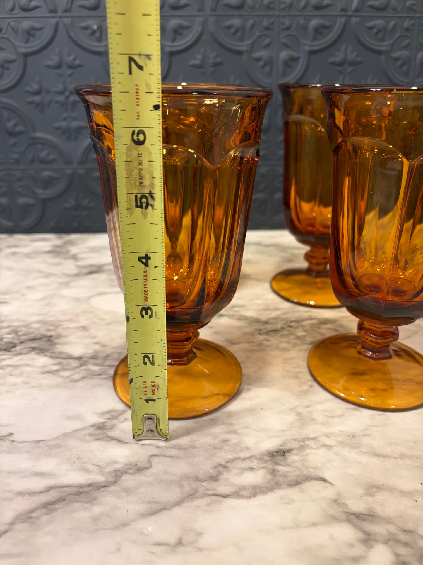 Amber Glass Goblets Old Williamsburg Pattern x4