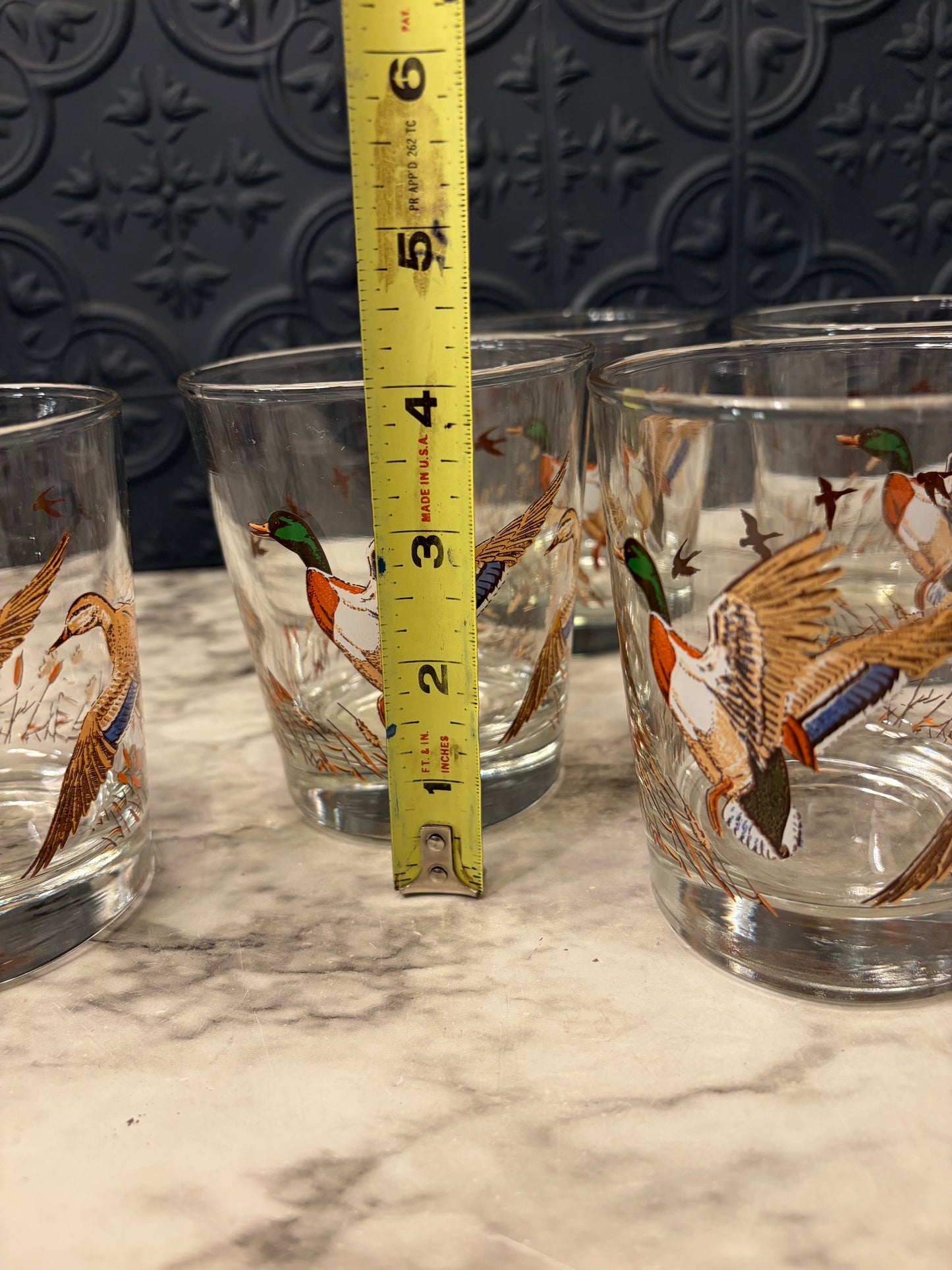 Libbey Whiskey Glasses with Flying Ducks x5