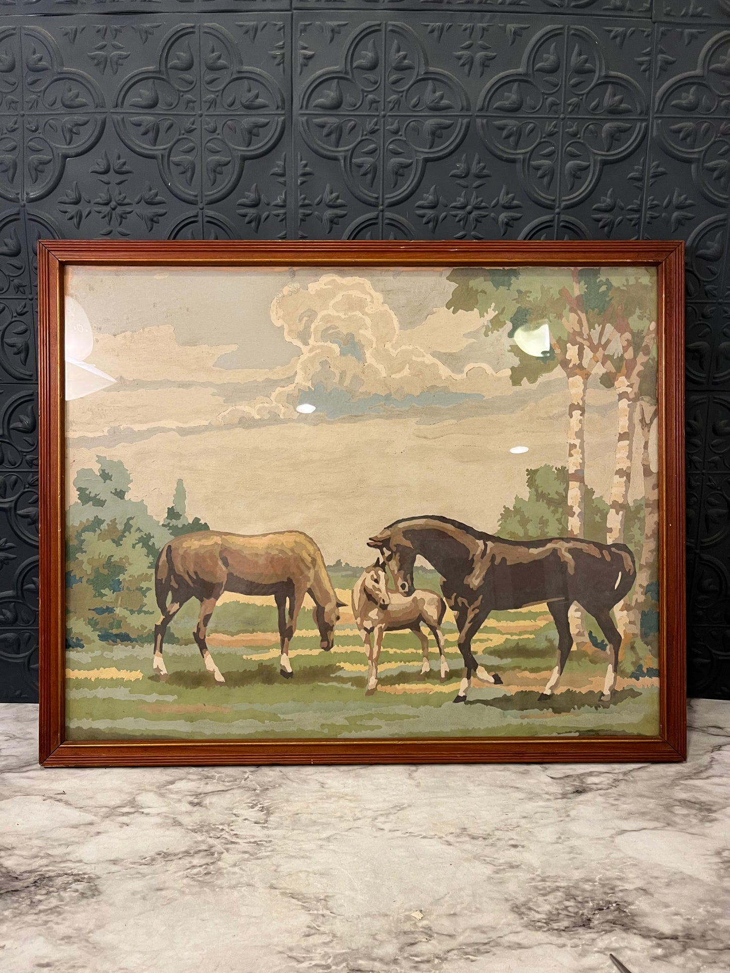 Framed Vintage Paint by Numbers of Horses
