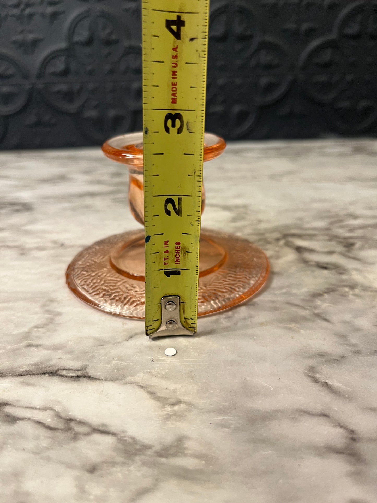 Pink Depression Glass Candle Holder with 4" Round Base