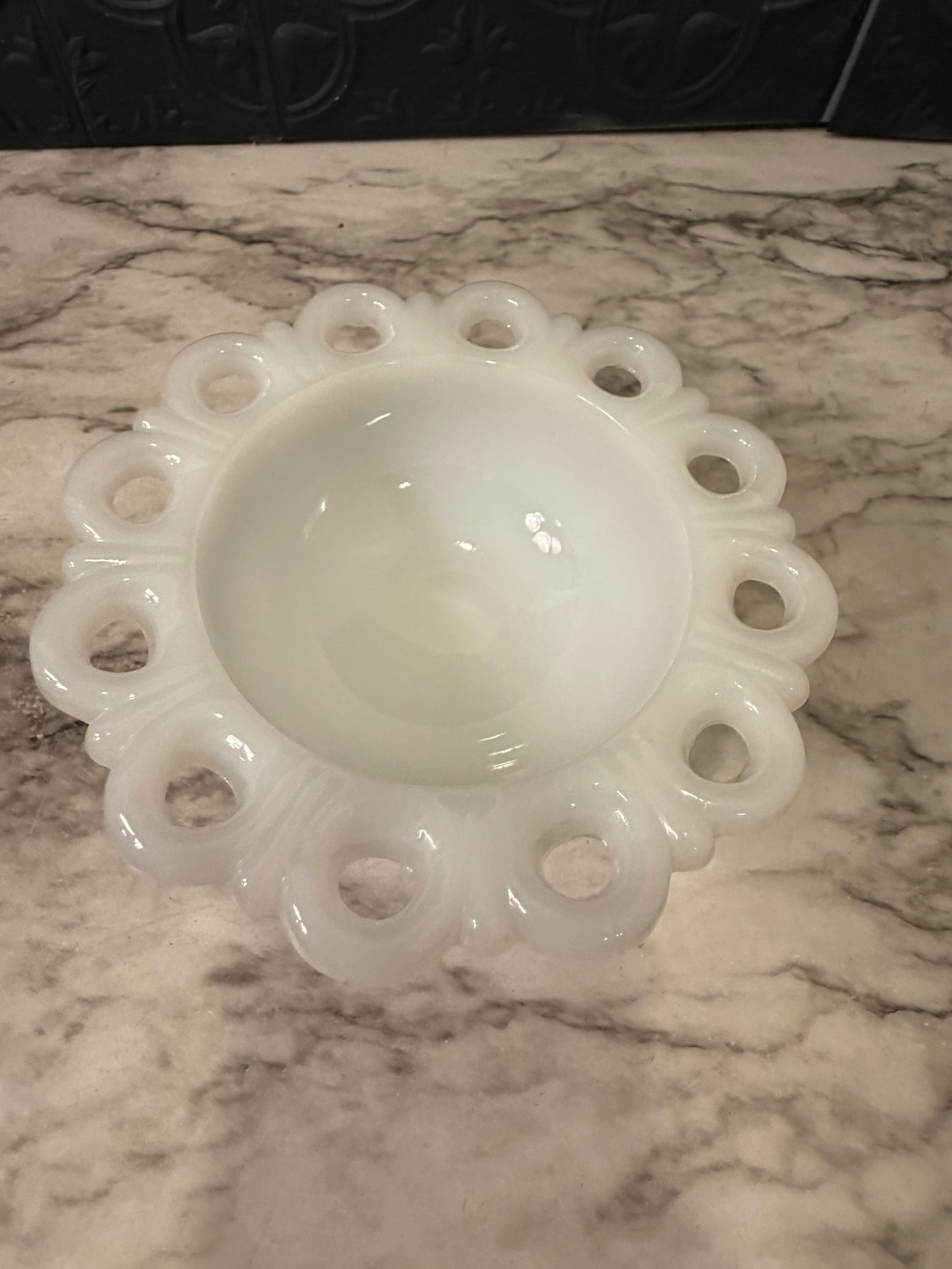Milk Glass Pedestal Bowl with Lace Edge