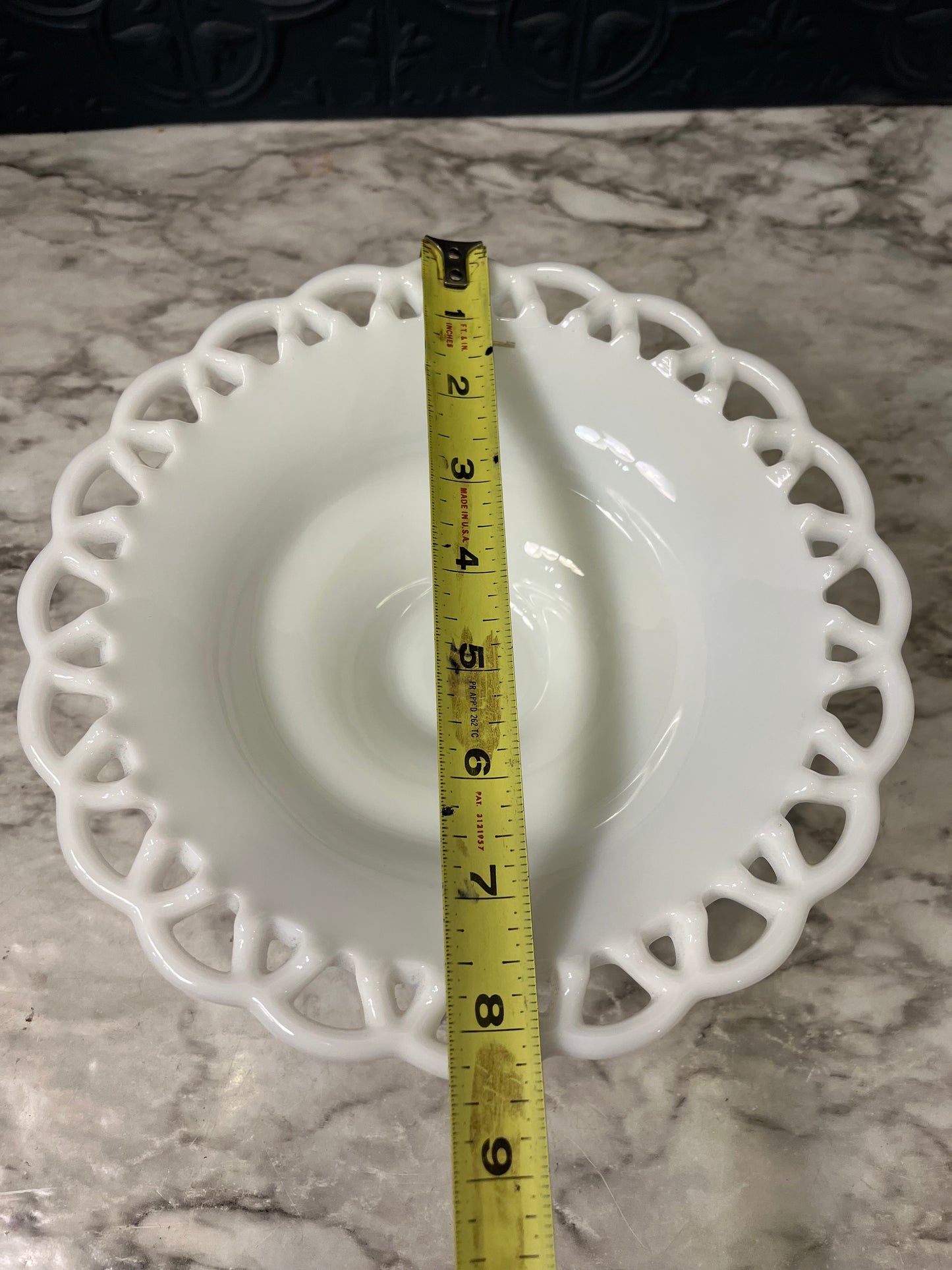 Milk Glass Lace Edge Pedestal Bowl