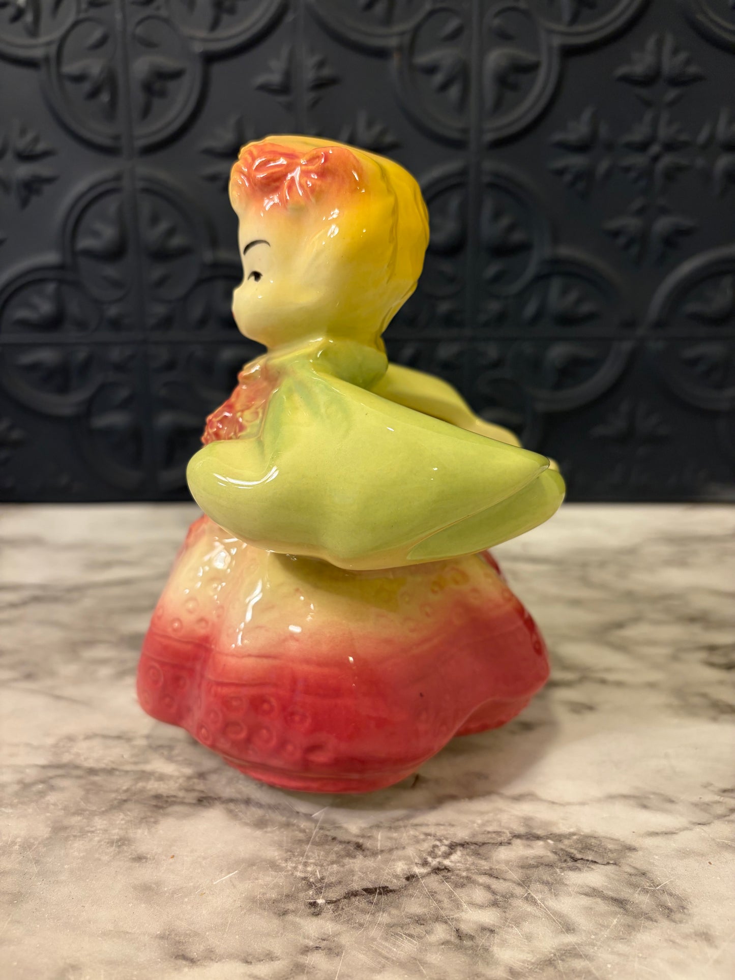 Ceramic Girl Planter with Pink and Green dress