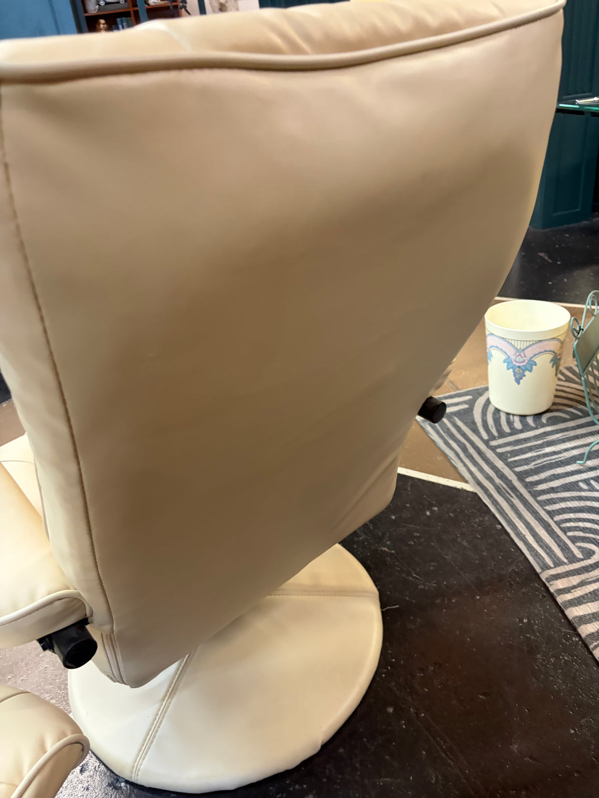Cream Poang Chair with Footstool Black Metal
