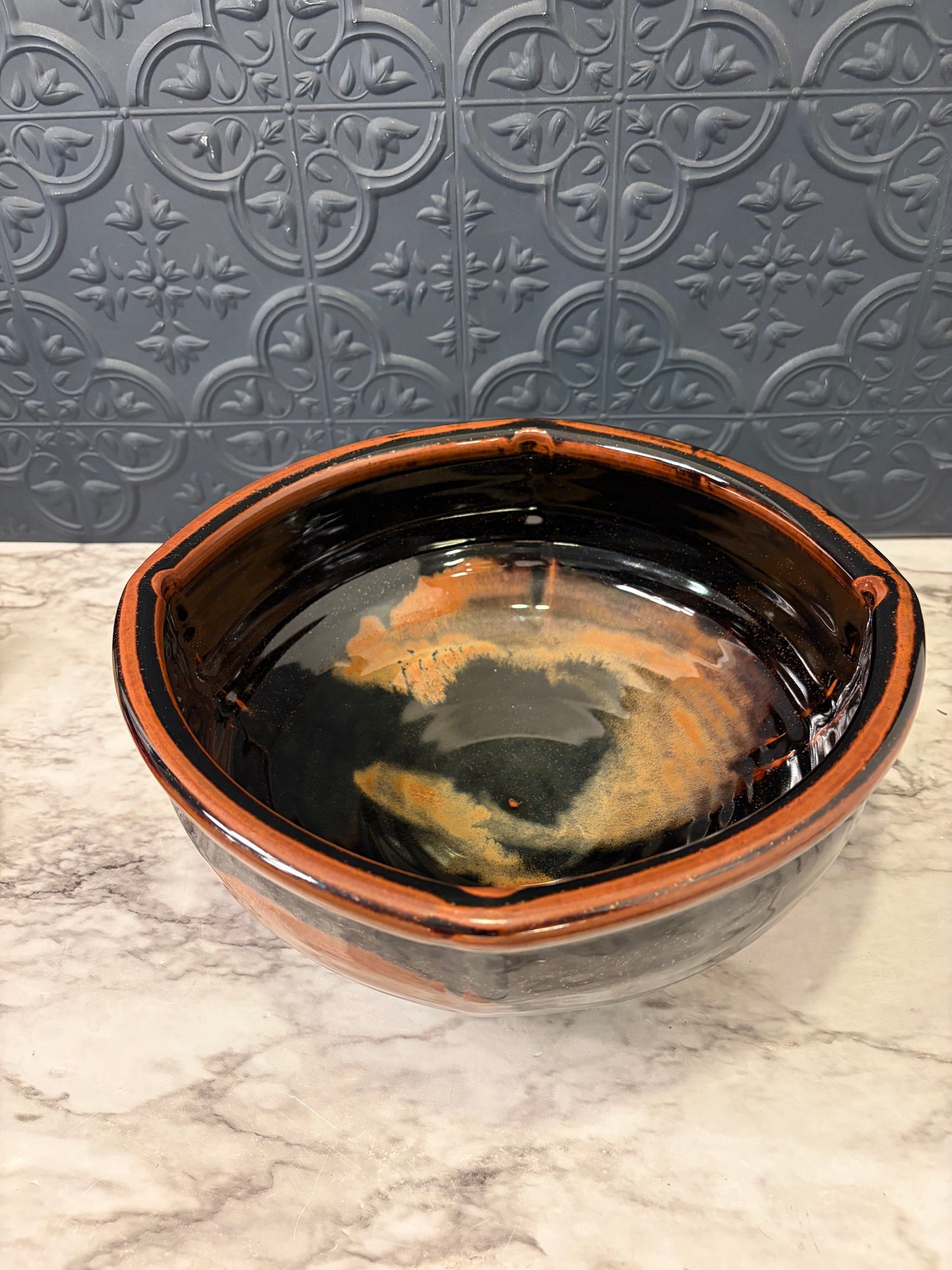 Large Studio Pottery Black and Orange Fruit Bowl
