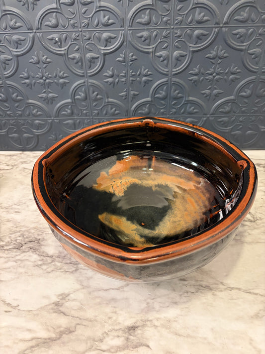 Large Studio Pottery Black and Orange Fruit Bowl