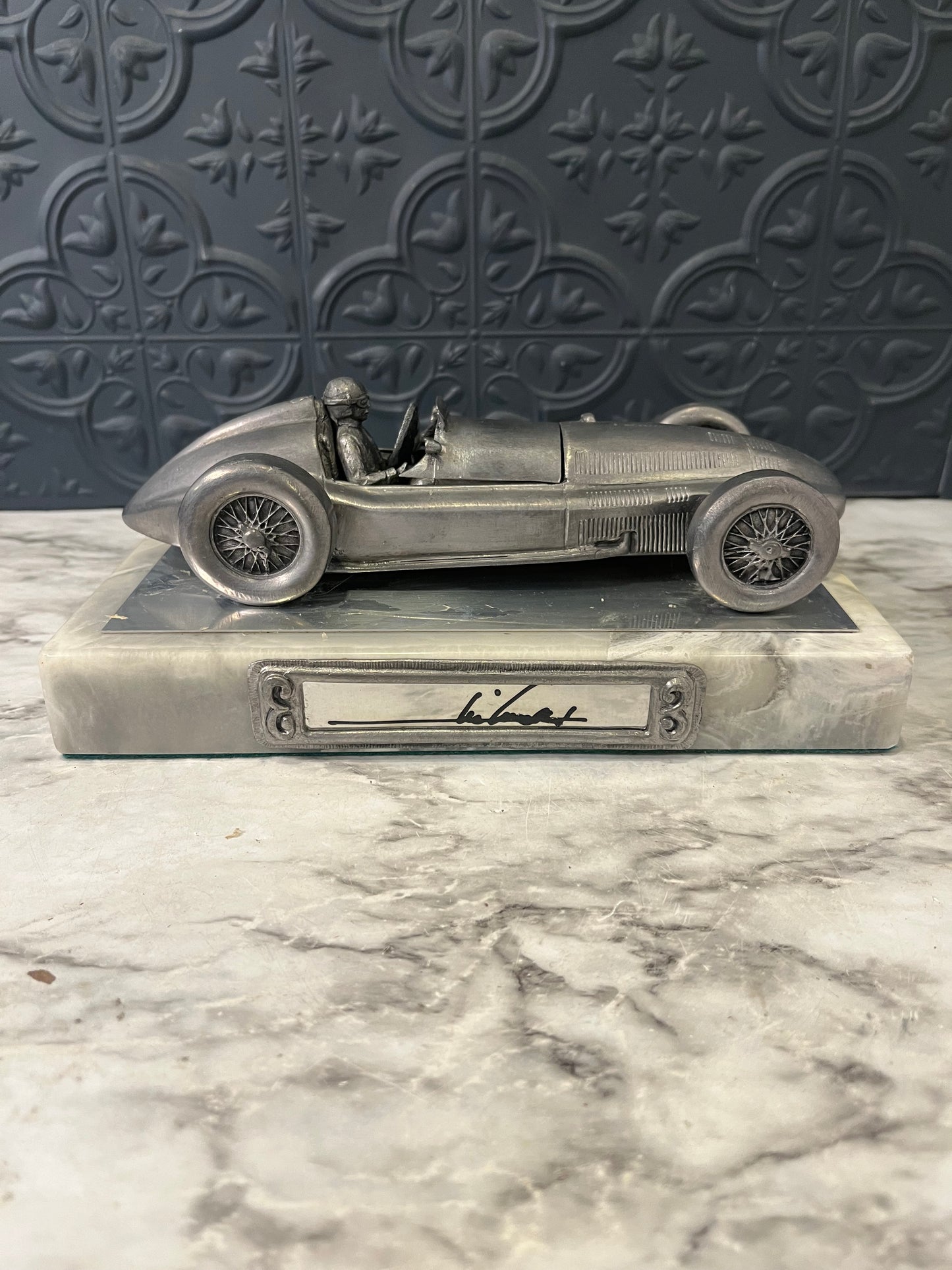 Michael Ricker Pewter Race Car Scuplture