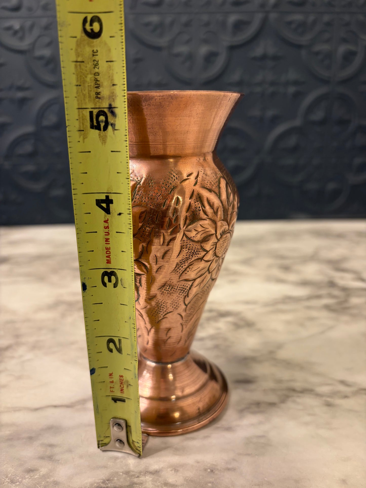 Floral Embossed Copper Vase