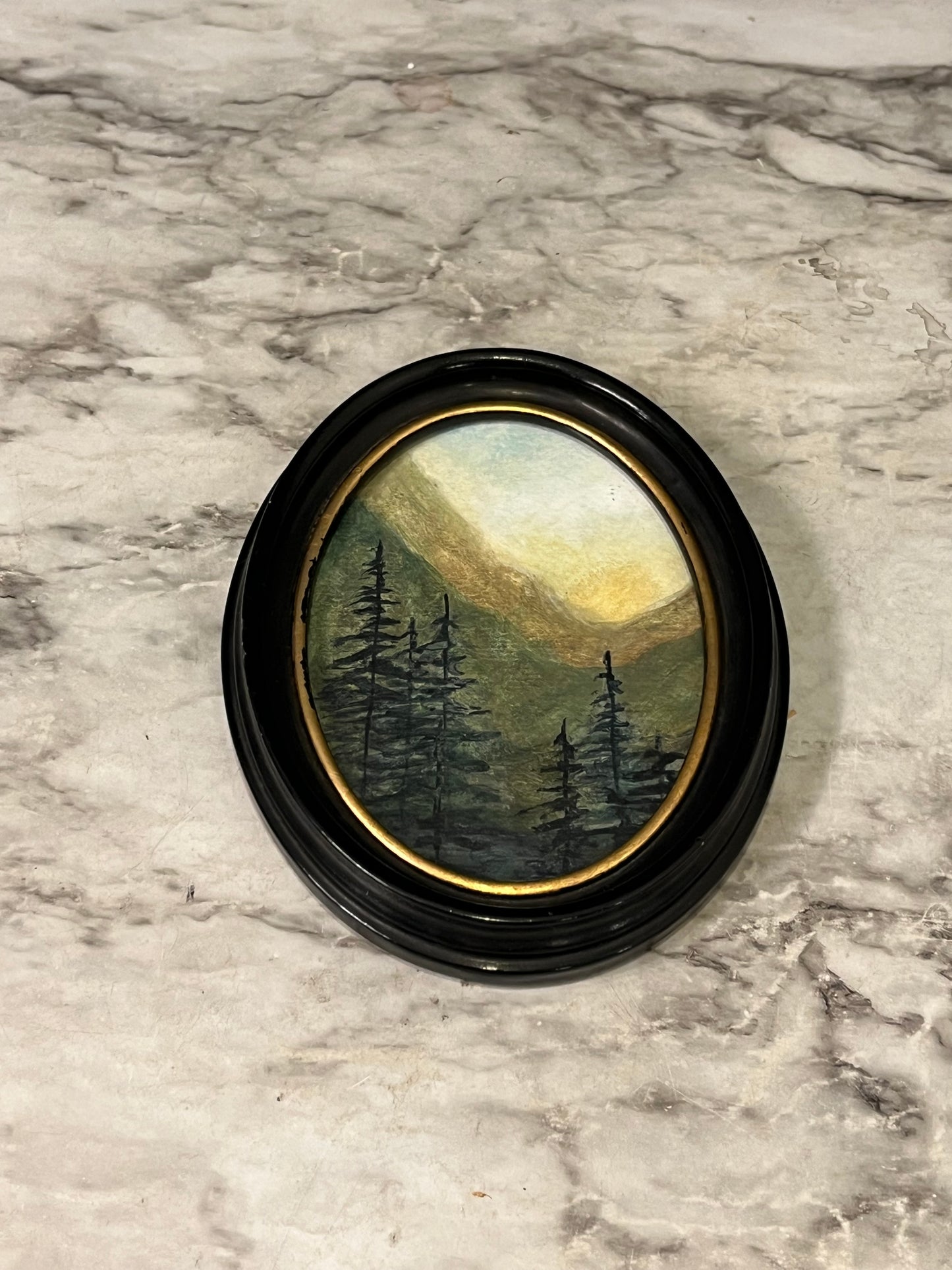 Pines and Peaks Original Painting by Jessie oval Frame