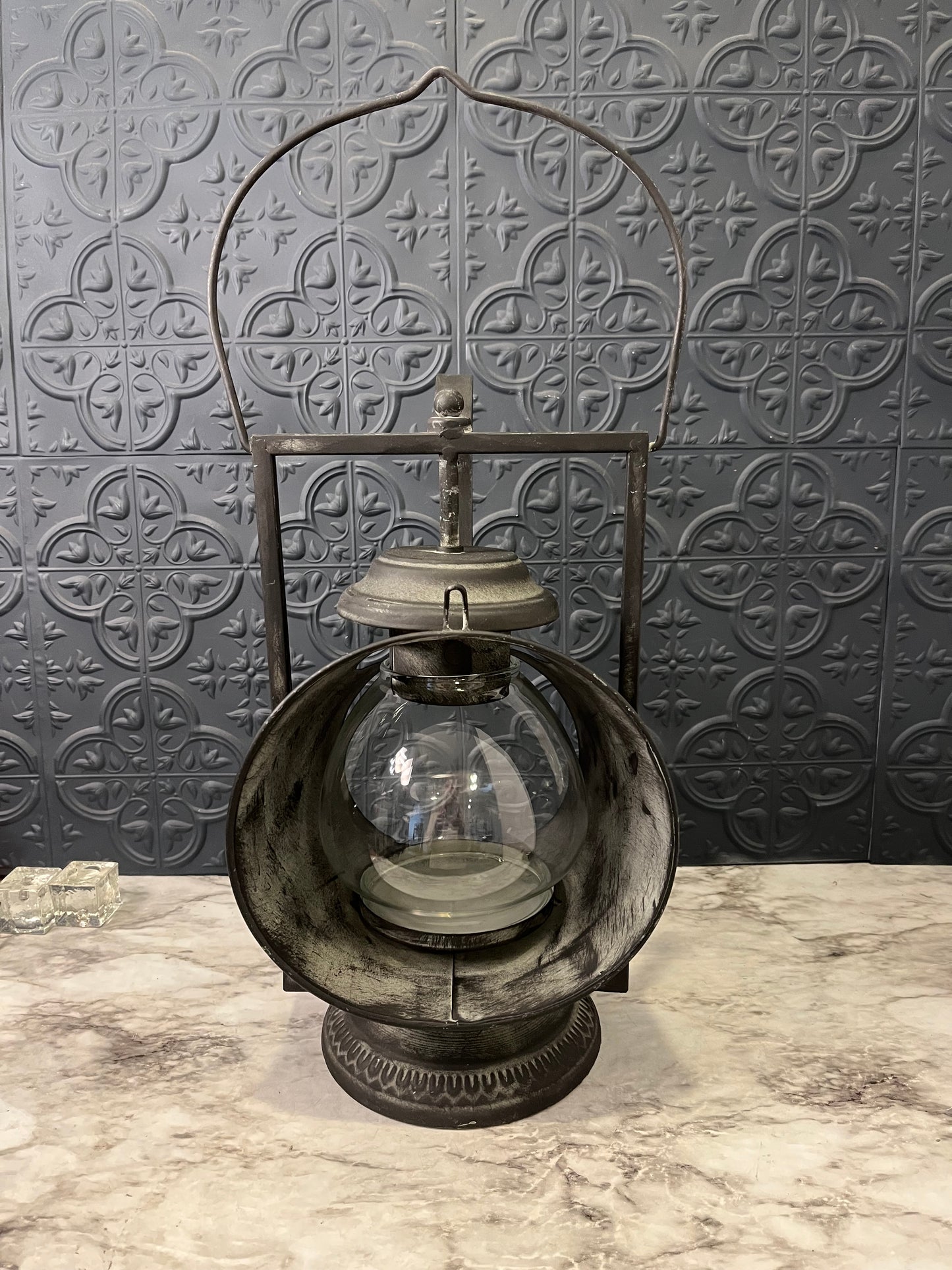 Vintage Style Metal Lantern with Clear Globe