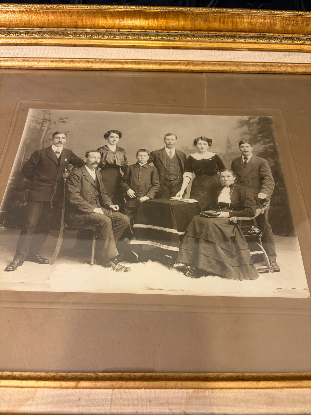 19.5 x 16.5 Gold Ornate Frame with Antique Family Photo