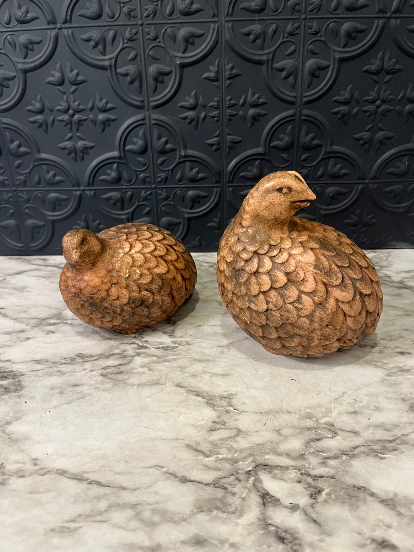 Brown ceramic quail set x2