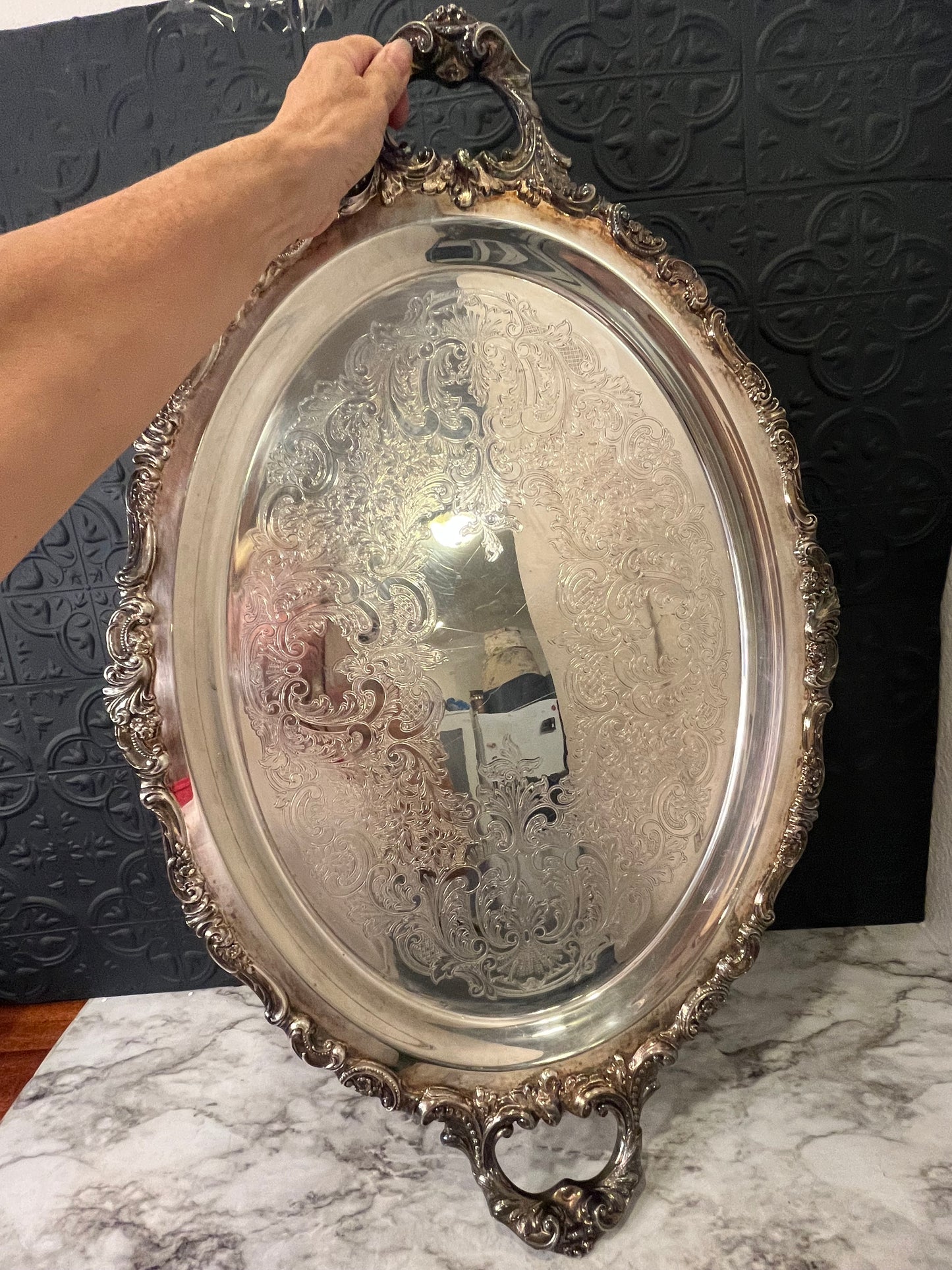 Baroque Silver Plate Tray by Wallace Large