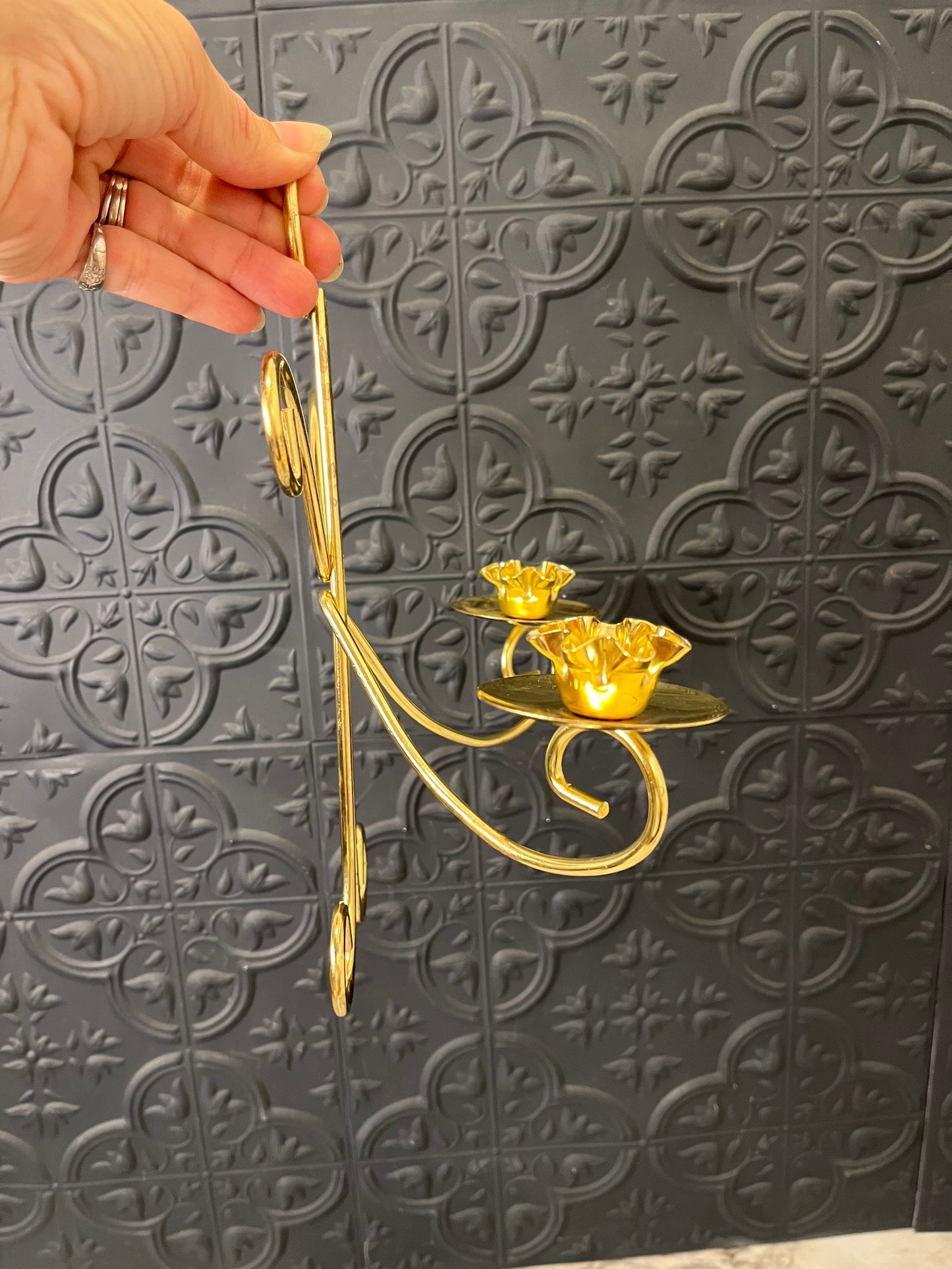 Brass dual Candle Sconce with Scroll Design