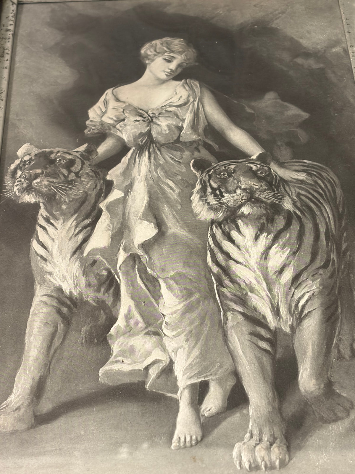 Antique 3d Print of Woman with Tigers
