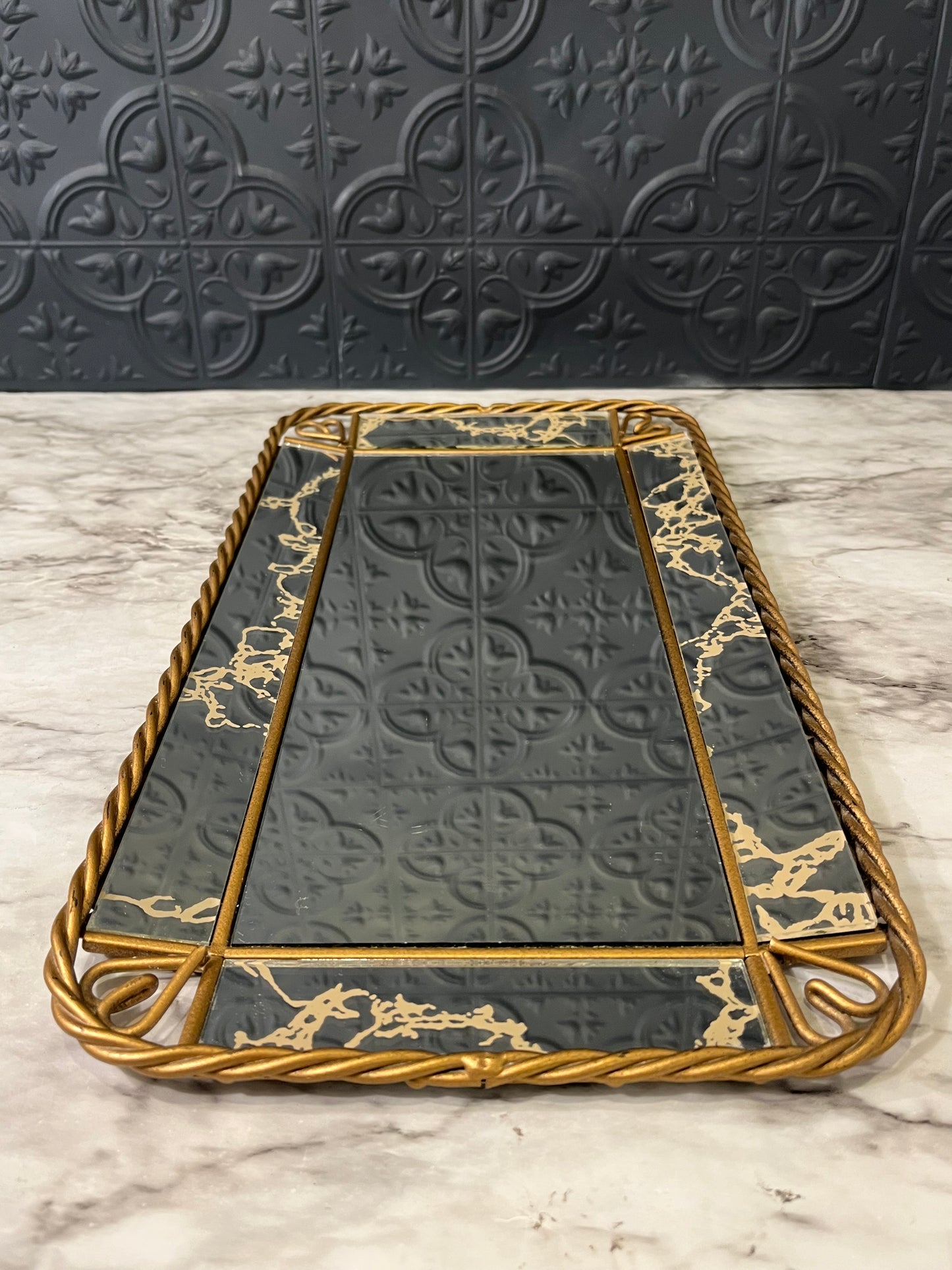 Smoke Mirror and Gold Rope Tray