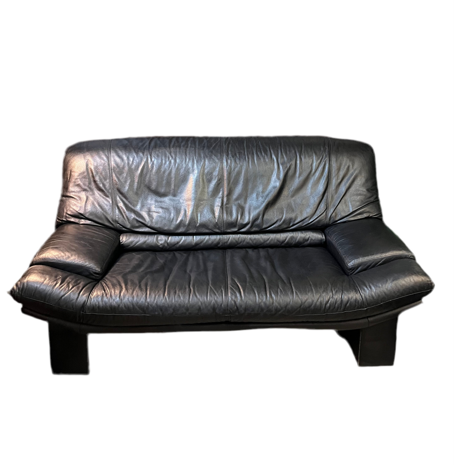 Black Leather PostModern Nicoletti Style Love Seat