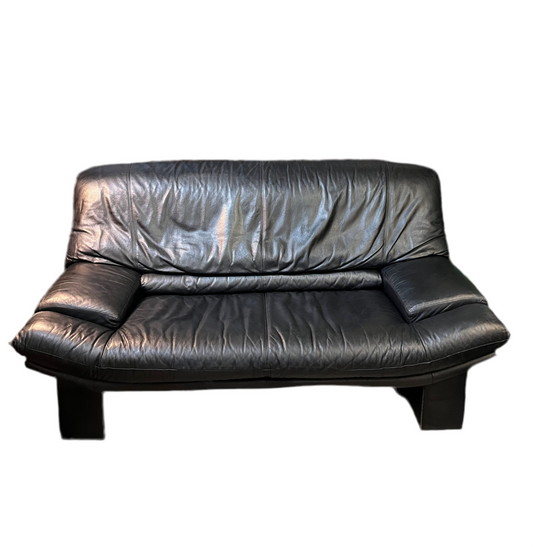 Black Leather PostModern Nicoletti Style Love Seat