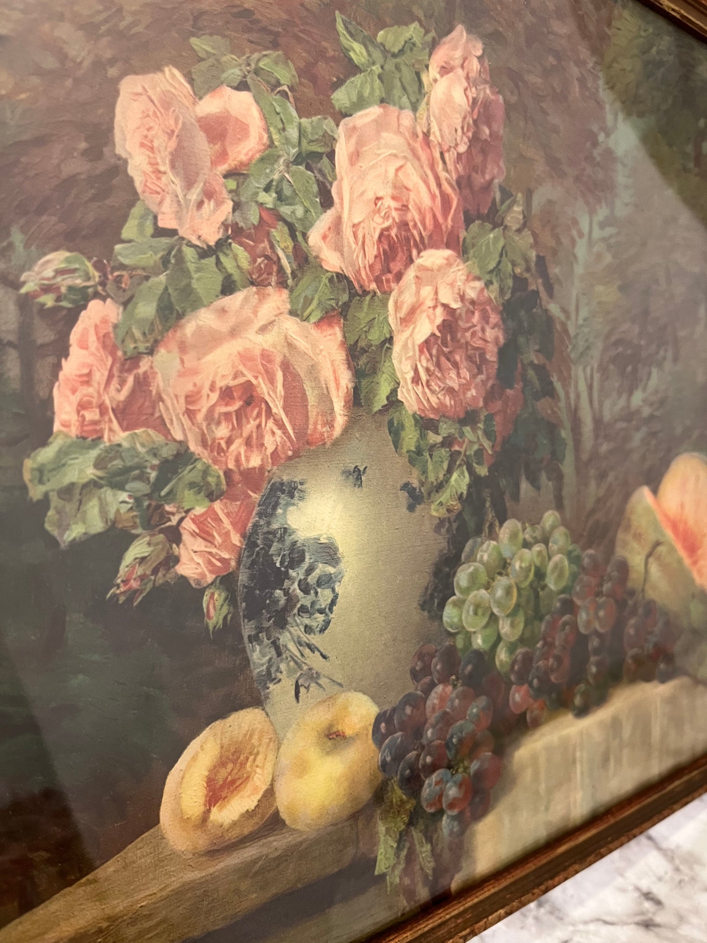 Antique Still Life Print of Peonies