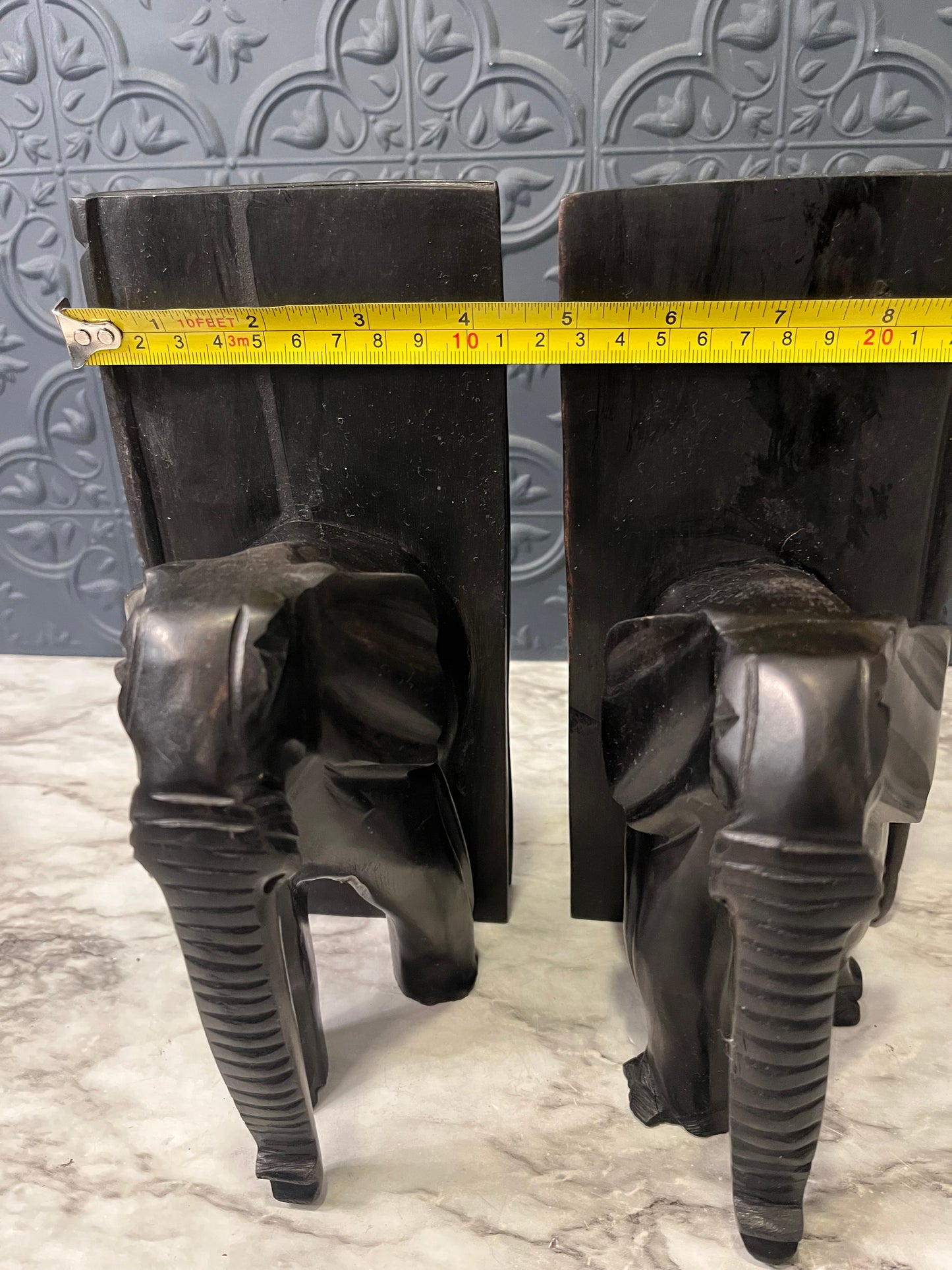 Black Wood Elephant Bookends