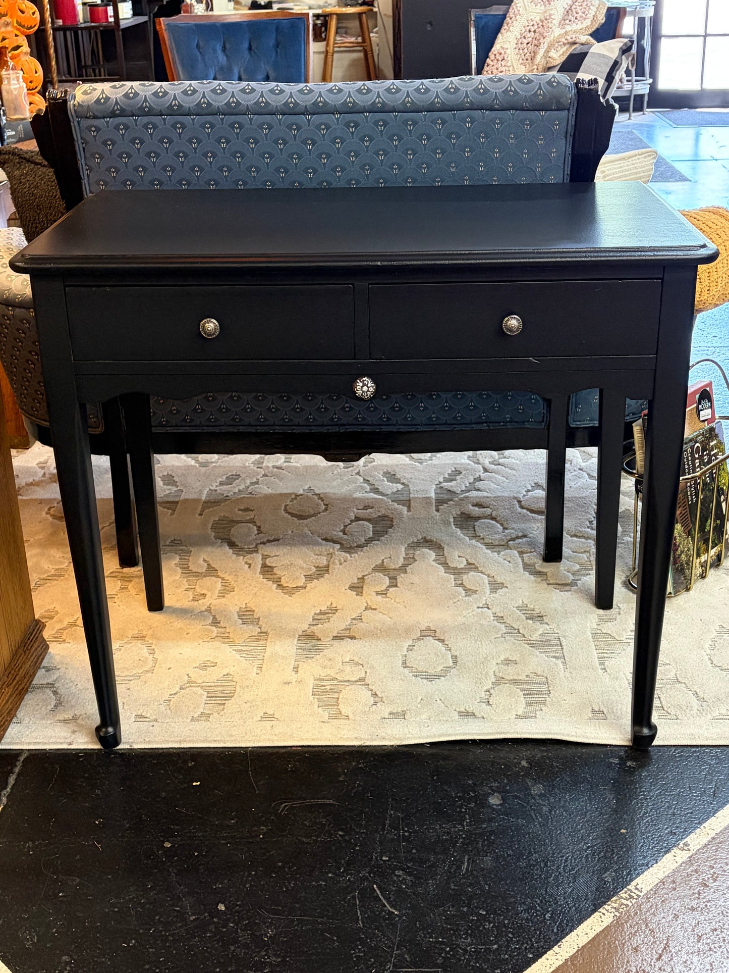 Vintage desk Painted Black with Silver handles
