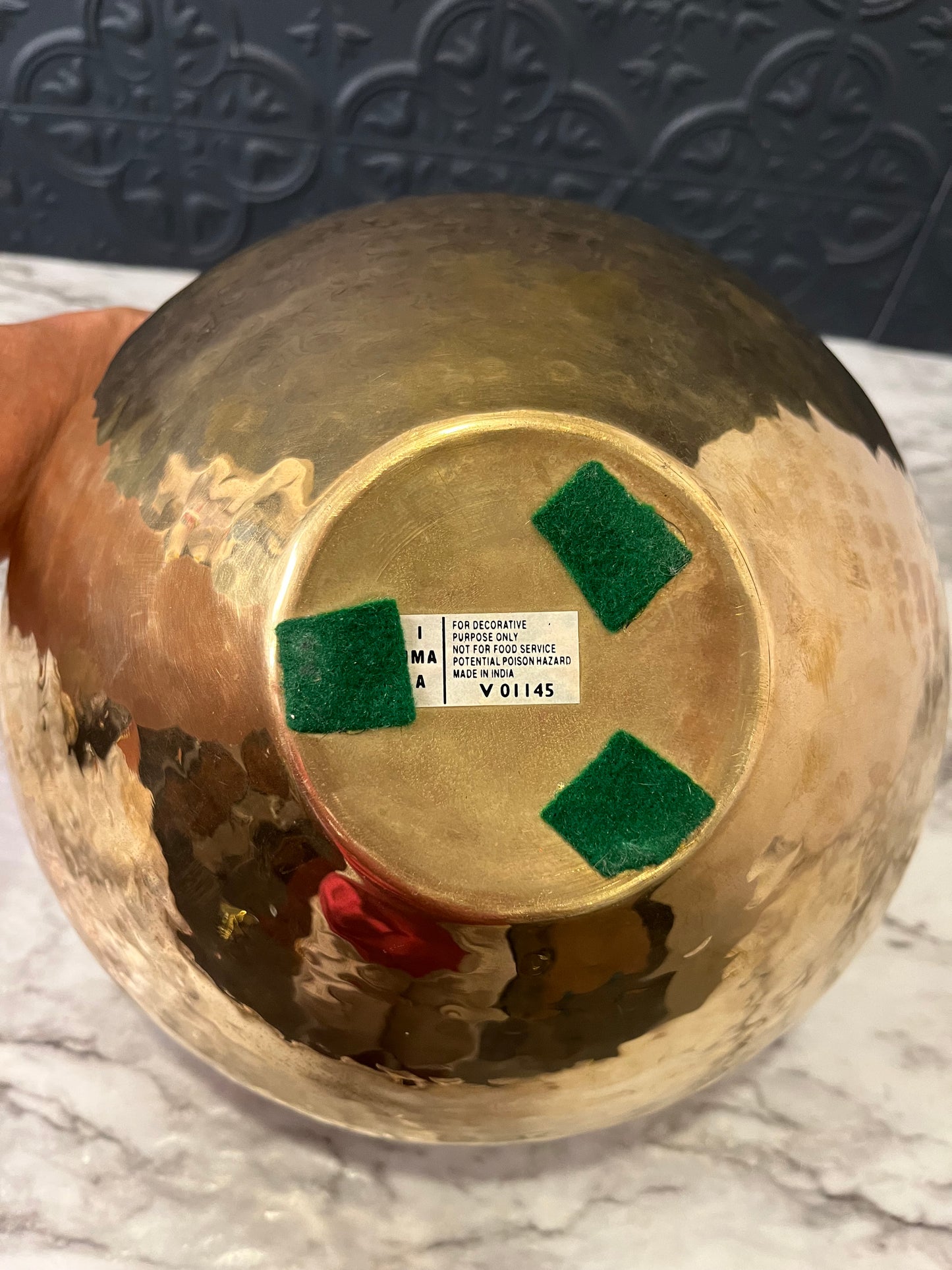 Embossed top half Round Brass Pot
