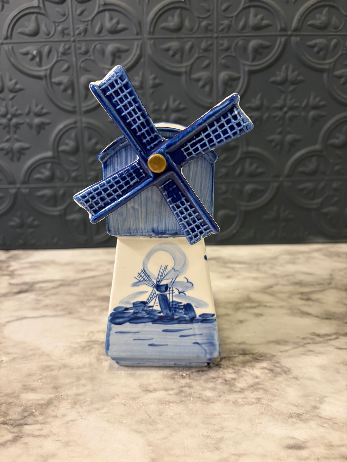 Blue and White Windmill Planter Small