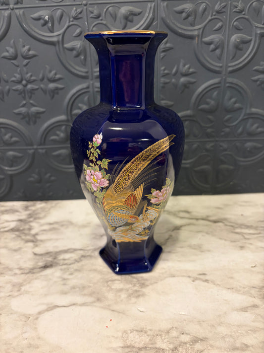 8" Blue Vase with Pheasant
