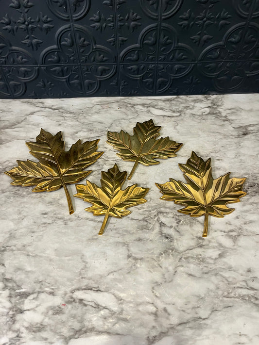 Set of 4 Brass Maple Leaves