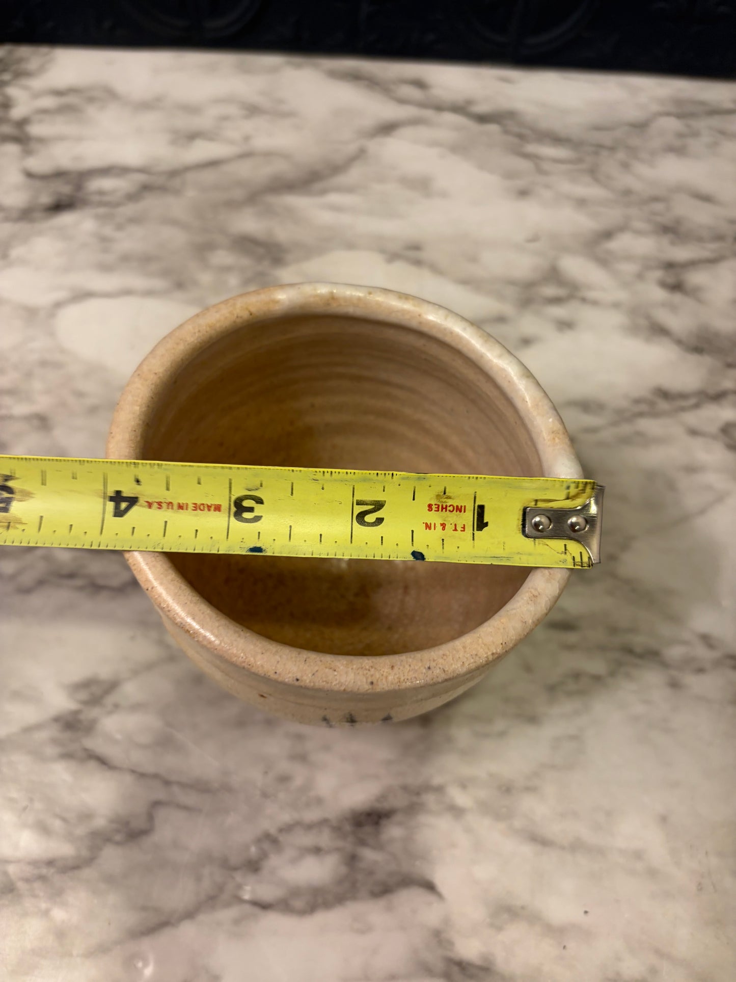 Cream Stoneware Pottery Cup with Slashes