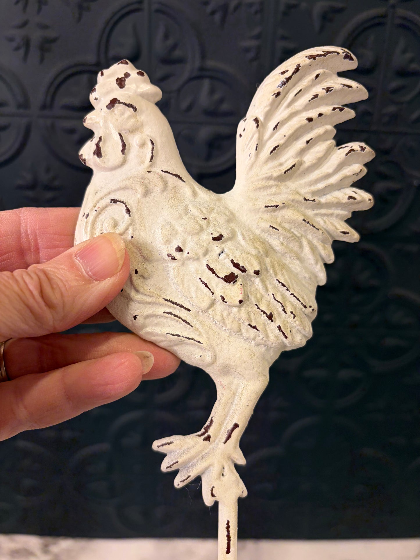 Distressed white Rooster Hook