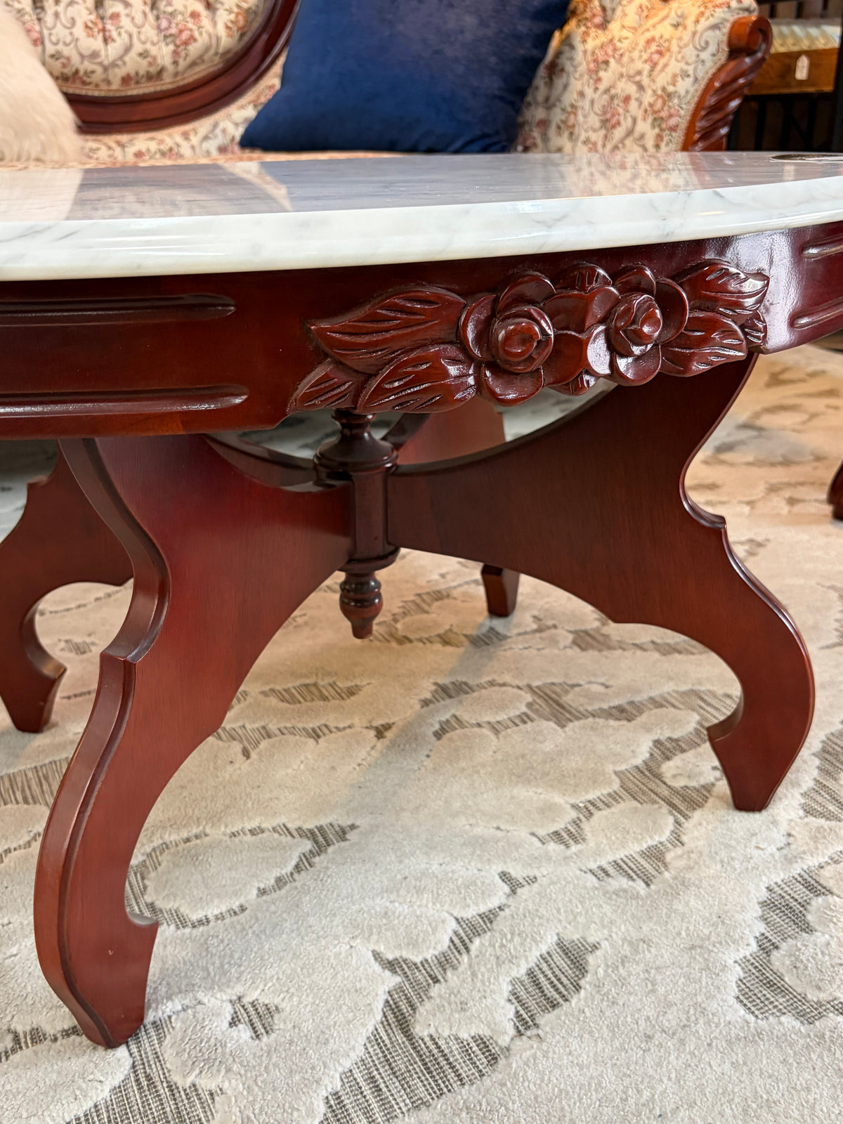 Small Oval Cherry Coffee Table with Marble Top