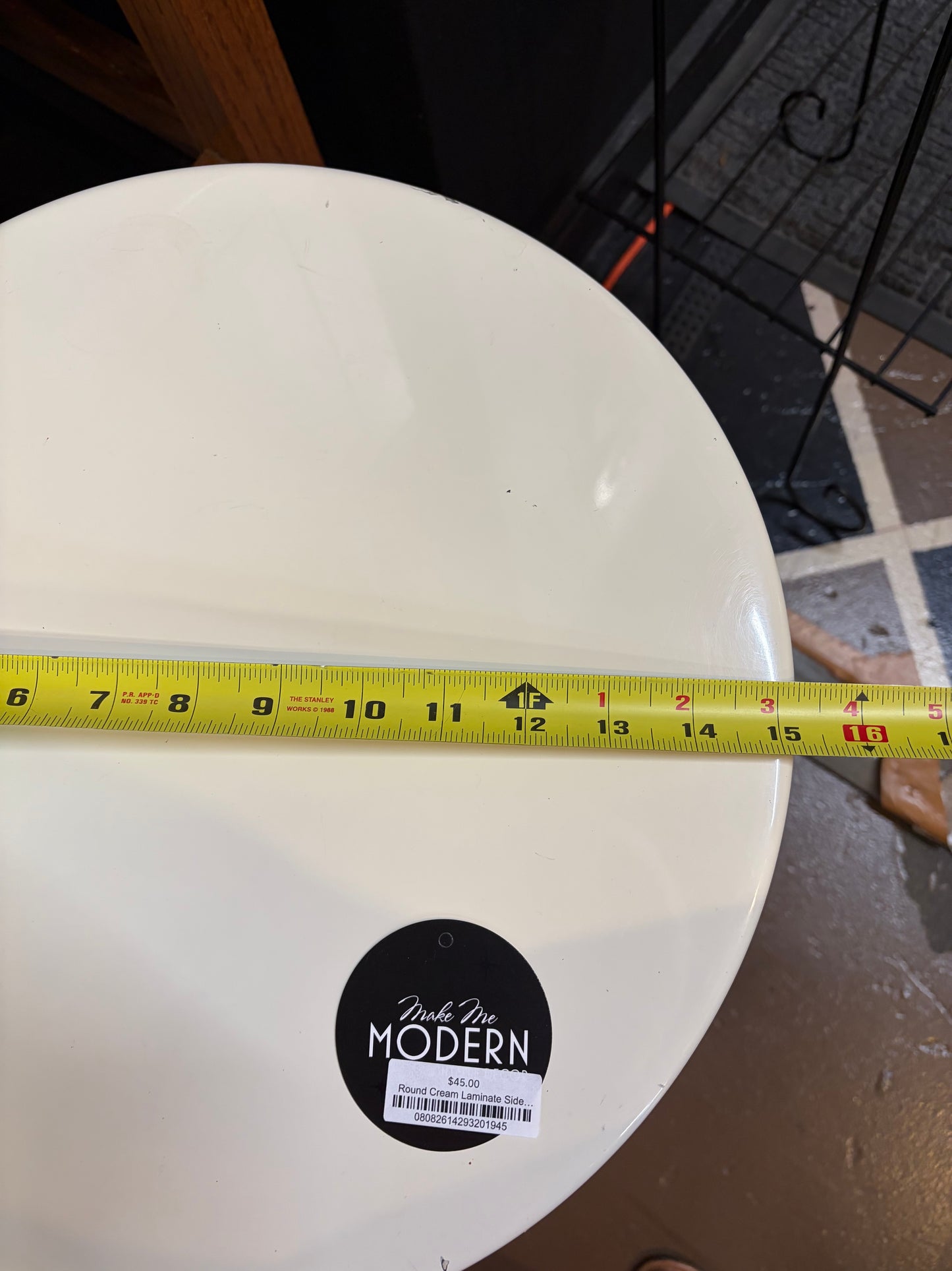 Round Cream Laminate Side Table